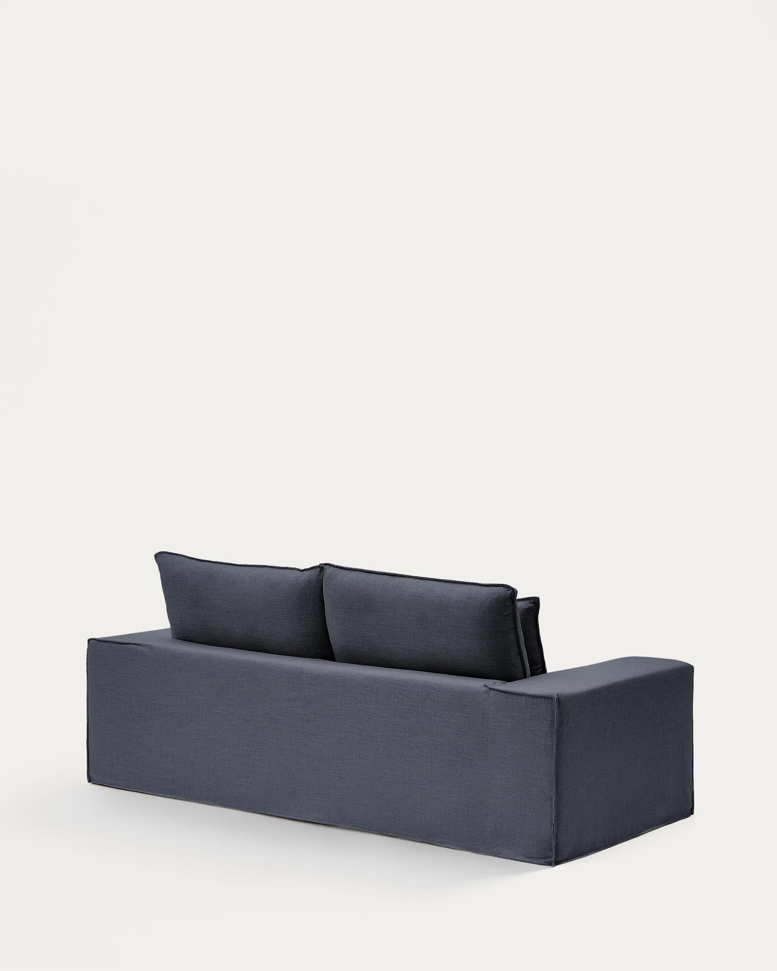 Stylisches 2-Sitzer-Sofa Anarela in dunkler Farbgebung, gefertigt aus Leinen und Viskose, ideal für modernes Wohnen und einfache Pflege.