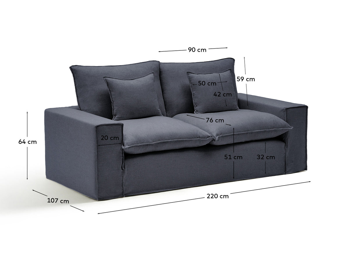 2-Sitzer-Sofa Anarela mit abnehmbarem Bezug aus Leinen und Viskose in Dunkelgrau, 220 cm, FSC Mix Credit in Dunkelgrau präsentiert im Onlineshop von KAQTU Design AG. 2er Sofa ist von Kave Home