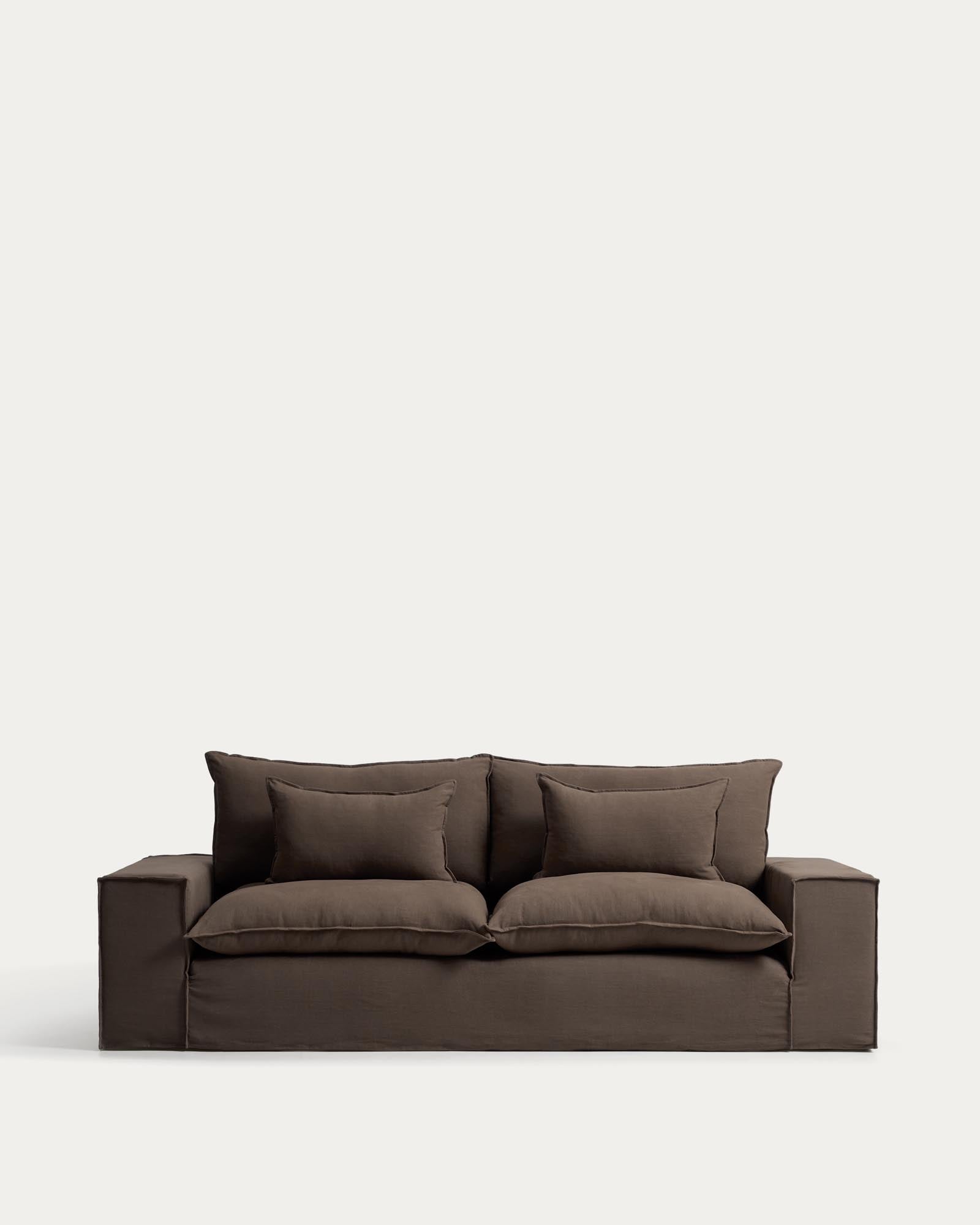3-Sitzer-Sofa Anarela mit abnehmbarem Bezug aus Leinen in Taupe, 280 cm, FSC Mix Credit in Taupe präsentiert im Onlineshop von KAQTU Design AG. 3er Sofa ist von Kave Home