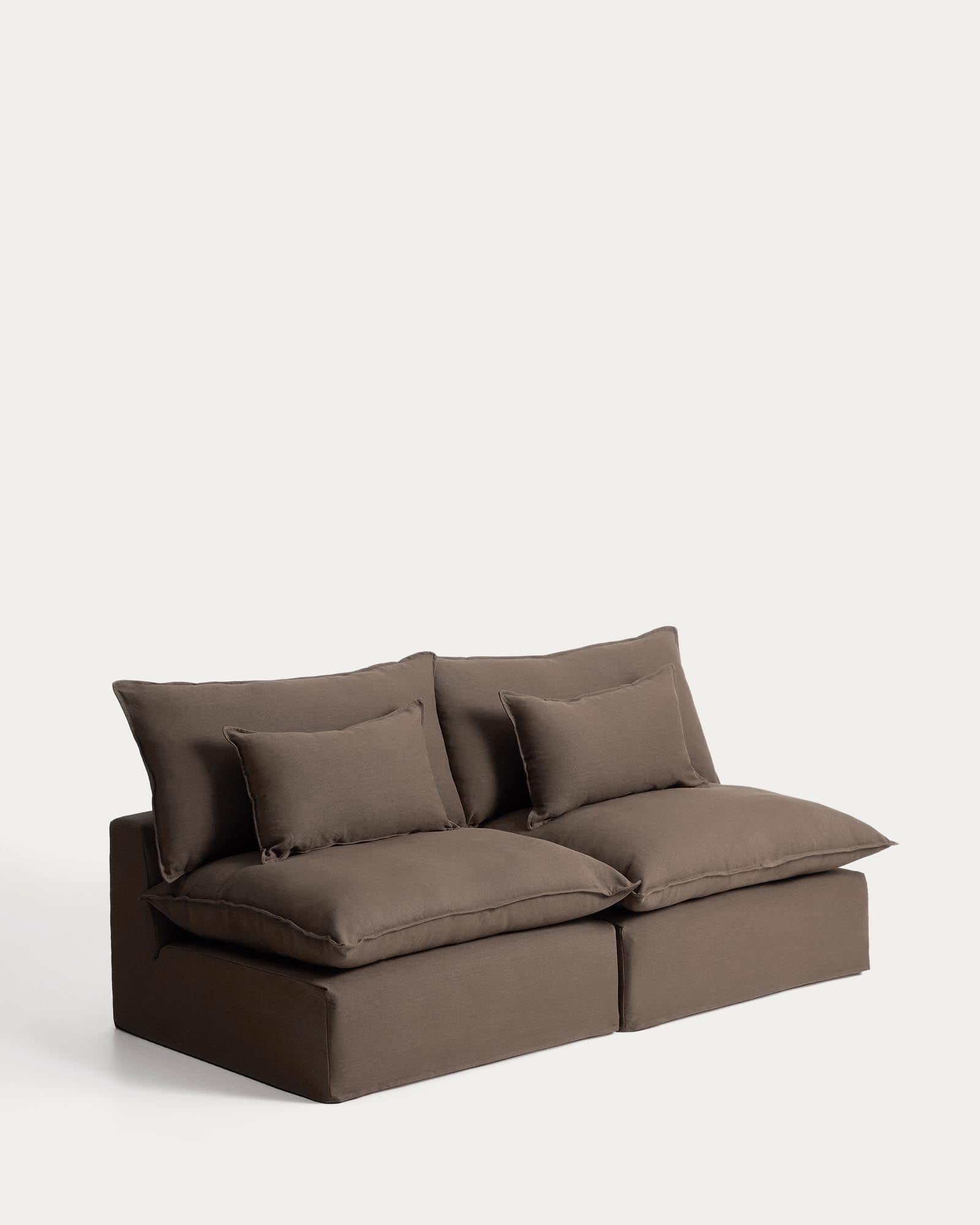 Modulares 3-Sitzer-Sofa Anarela in taupe, aus hochwertigem Leinen mit abnehmbarem Bezug, perfekt für moderne Wohnkonzepte.