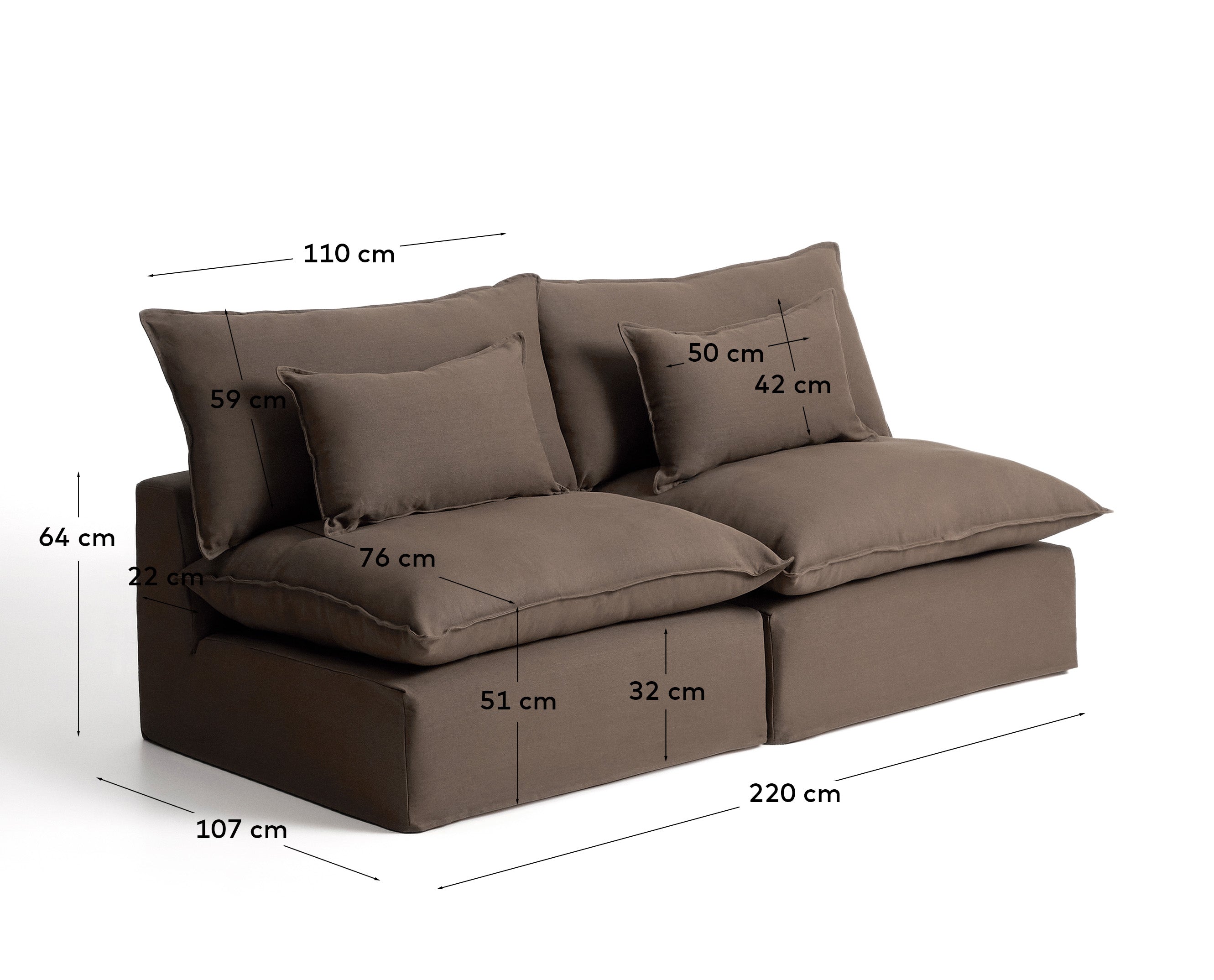 Elegantes 3-Sitzer-Modularsofa Anarela in taupe, aus strapazierfähigem Leinen, ideal für stilvolle und flexible Wohnräume.