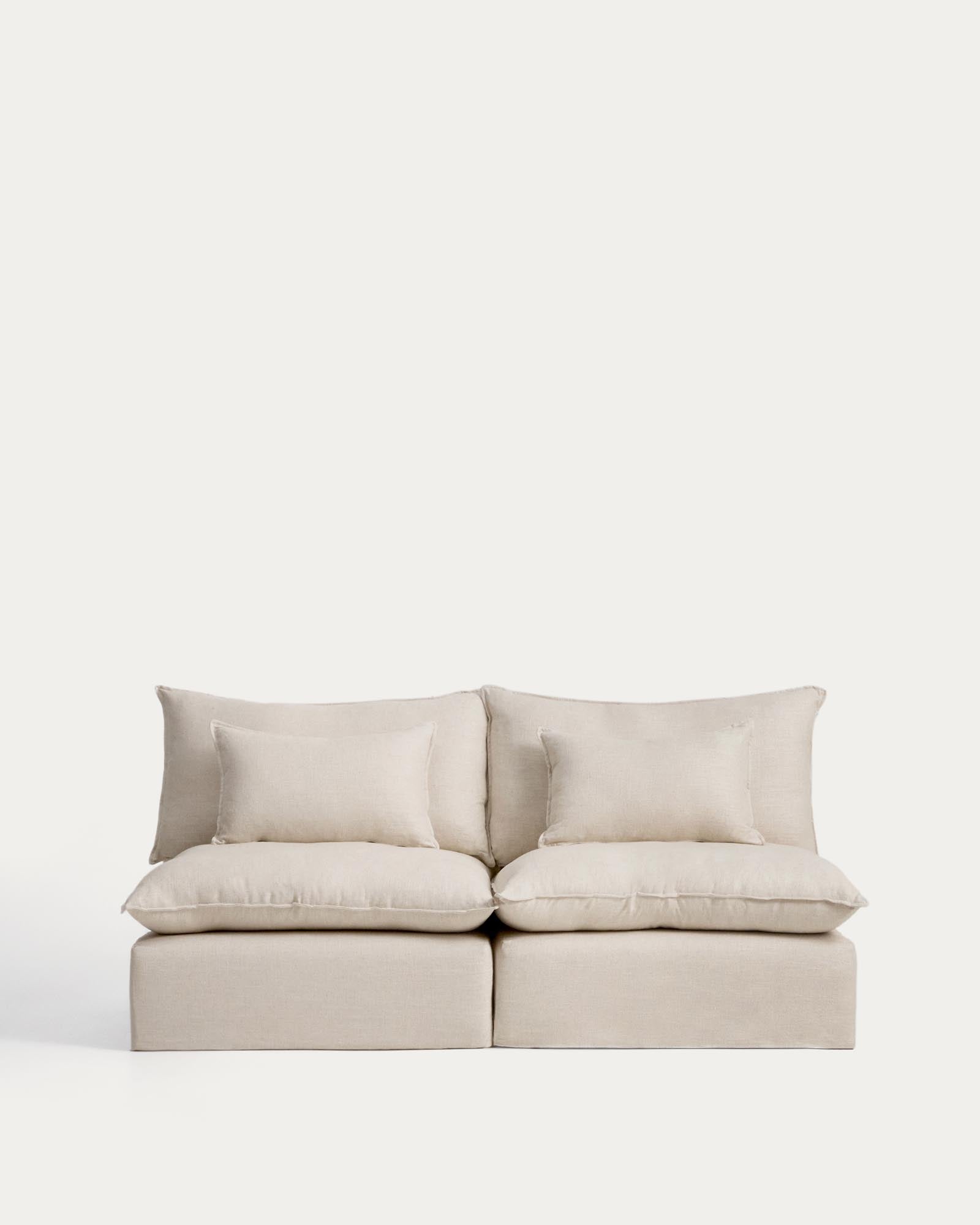 3-Sitzer-Modularsofa Anarela mit abnehmbarem Bezug aus Leinen und Viskose in Beige, 220 cm, FSC Mix Credit in Beige präsentiert im Onlineshop von KAQTU Design AG. 3er Sofa ist von Kave Home