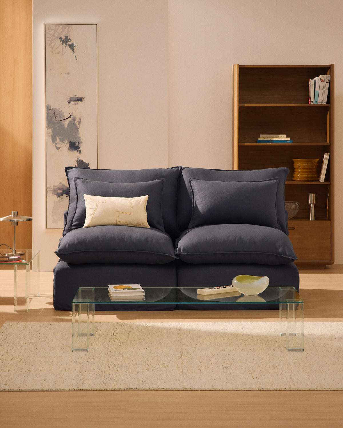 3-Sitzer-Modularsofa Anarela mit abnehmbarem Bezug aus Leinen und Viskose in Dunkelgrau, 220 cm, FSC Mix Credit in Dunkelgrau präsentiert im Onlineshop von KAQTU Design AG. 3er Sofa ist von Kave Home