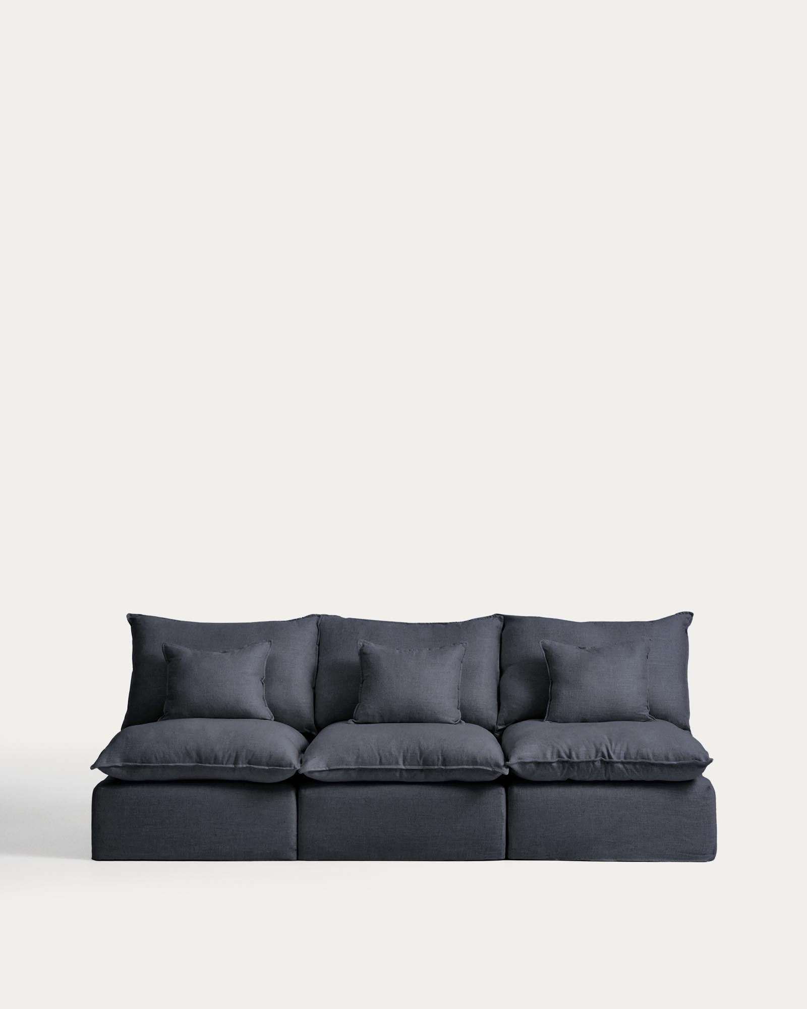 3-Sitzer-Modularsofa Anarela mit abnehmbarem Bezug aus Leinen und Viskose in Dunkelgrau, 270 cm, FSC Mix Credit in Dunkelgrau präsentiert im Onlineshop von KAQTU Design AG. 3er Sofa ist von Kave Home