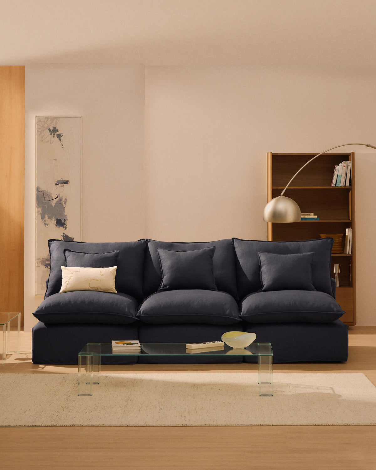 3-Sitzer-Modularsofa Anarela mit abnehmbarem Bezug aus Leinen und Viskose in Dunkelgrau, 270 cm, FSC Mix Credit in Dunkelgrau präsentiert im Onlineshop von KAQTU Design AG. 3er Sofa ist von Kave Home