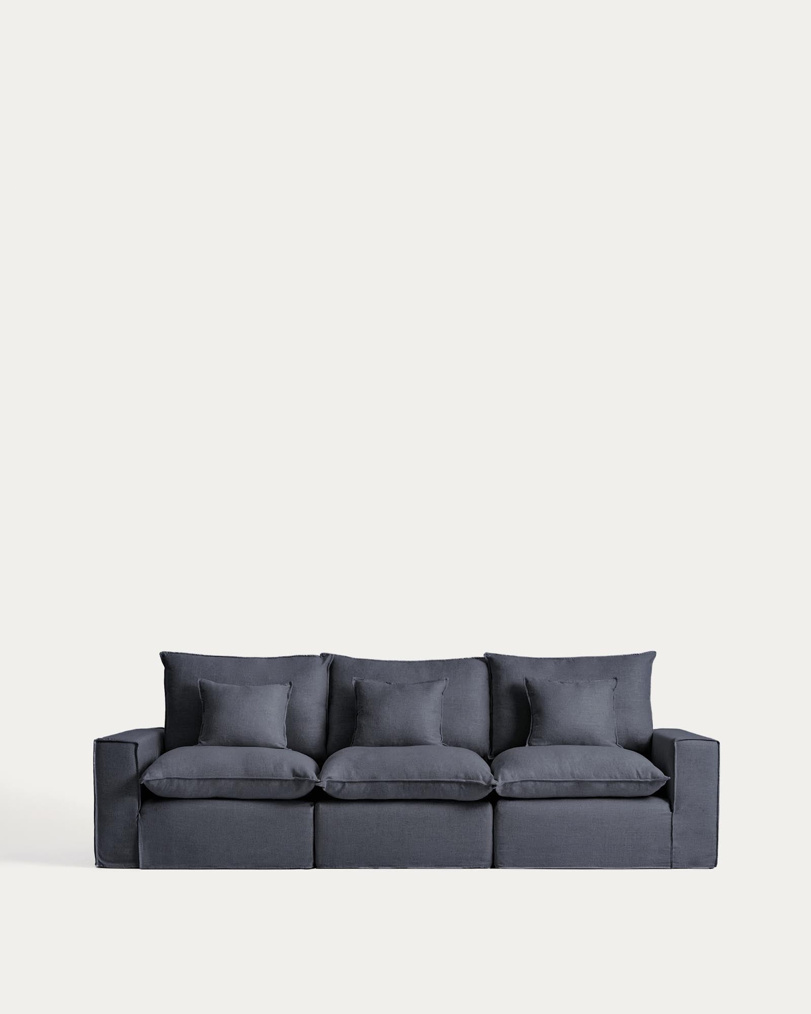 3-Sitzer-Modularsofa Anarela mit abnehmbarem Bezug aus Leinen und Viskose in Dunkelgrau, 310 cm, FSC Mix Credit in Dunkelgrau präsentiert im Onlineshop von KAQTU Design AG. 3er Sofa ist von Kave Home