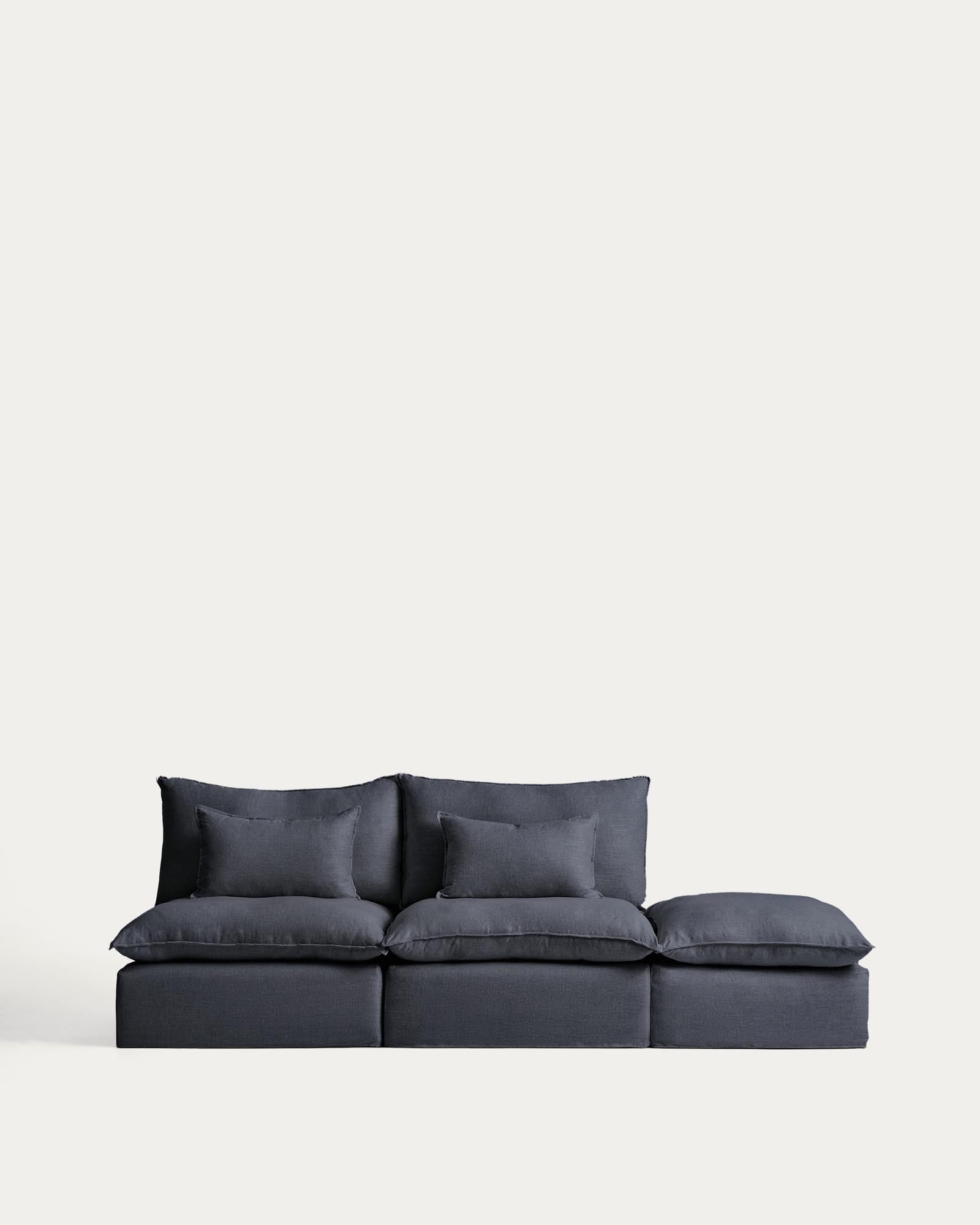 3-Sitzer-Modularsofa Anarela mit abnehmbarem Bezug und Randmodul aus Leinen und Viskose in Dunkelgrau, 310 cm, FSC Mix Credit in Dunkelgrau präsentiert im Onlineshop von KAQTU Design AG. 3er Sofa ist von Kave Home