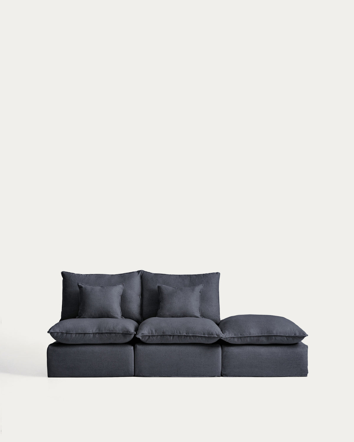 2-Sitzer-Modularsofa Anarela mit abnehmbarem Bezug und Randmodul aus Leinen und Viskose in Dunkelgrau, 270 cm, FSC Mix Credit in Dunkelgrau präsentiert im Onlineshop von KAQTU Design AG. 2er Sofa ist von Kave Home