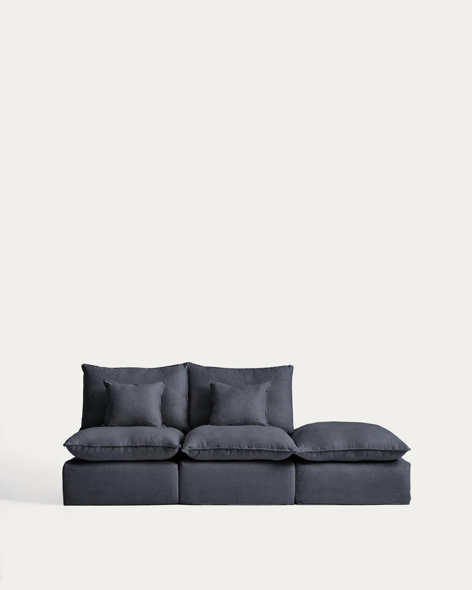 2-Sitzer-Modularsofa Anarela mit abnehmbarem Bezug und Randmodul aus Leinen und Viskose in Dunkelgrau, 270 cm, FSC Mix Credit in Dunkelgrau präsentiert im Onlineshop von KAQTU Design AG. 2er Sofa ist von Kave Home