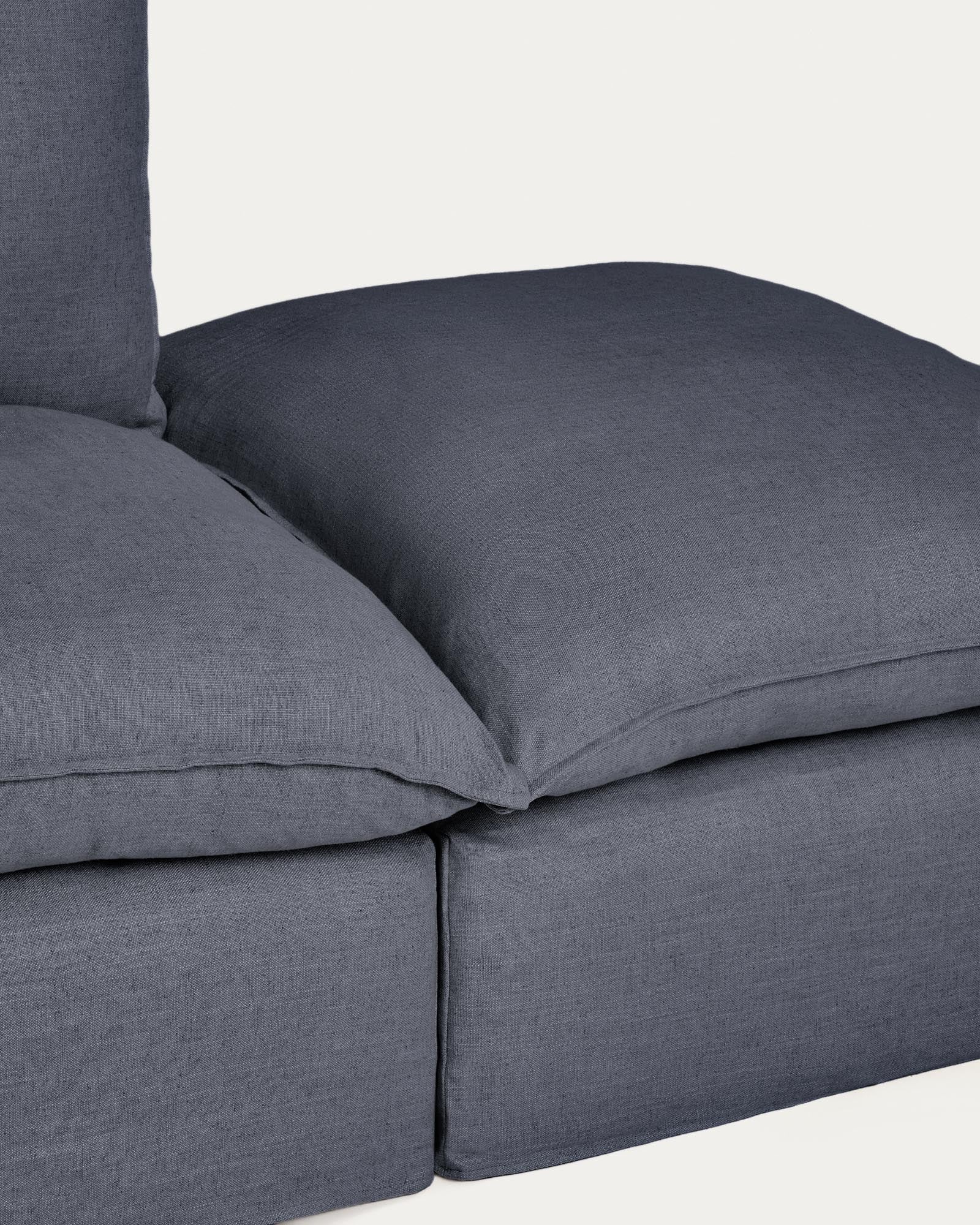 Modernes 2-Sitzer-Modularsofa Anarela in dunklem Grau, aus hochwertigem Leinen und Viskose, mit praktischem abnehmbaren Bezug und Randmodul.
