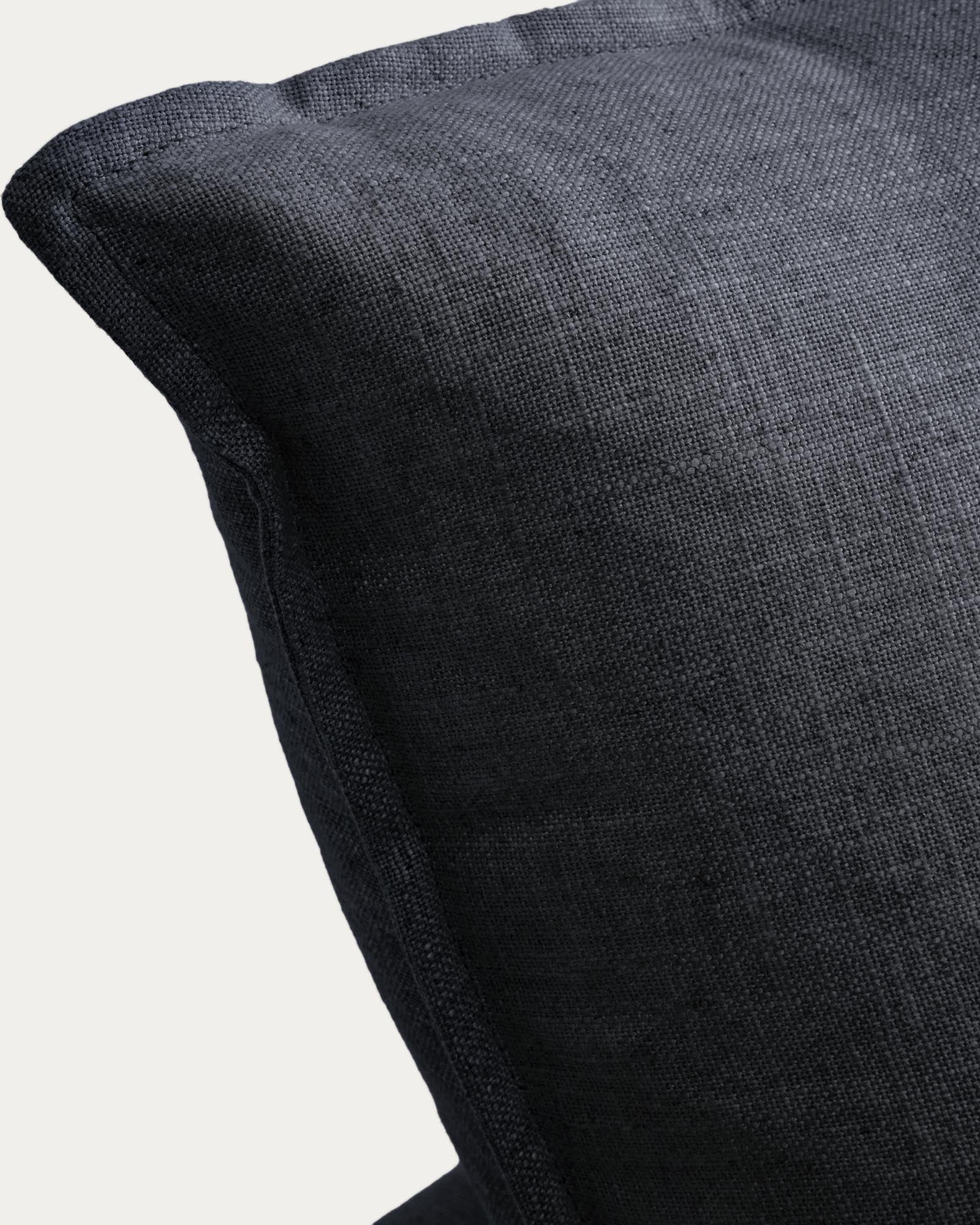 Modulares Ecksofa Anarela in Dunkelgrau, 4-Sitzer mit abnehmbarem Bezug aus Leinen und Viskose, ideal für flexible Wohnkonzepte.