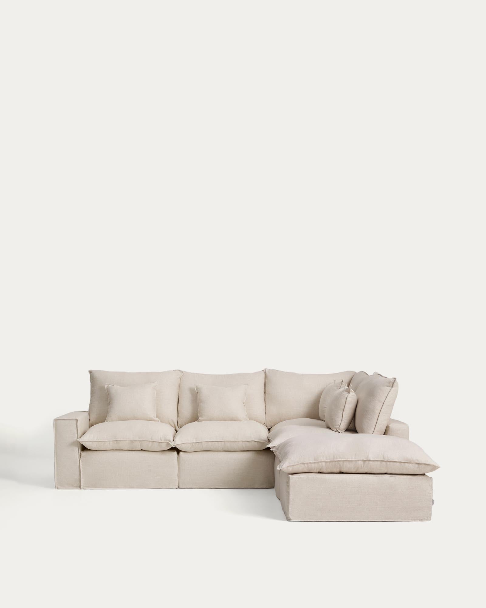 Modulares 4-Sitzer-Ecksofa Anarela mit abnehmbarem Bezug aus Leinen und Viskose in Beige, 307 x 287 cm, FSC Mix Credit in Beige präsentiert im Onlineshop von KAQTU Design AG. 4er Sofa ist von Kave Home