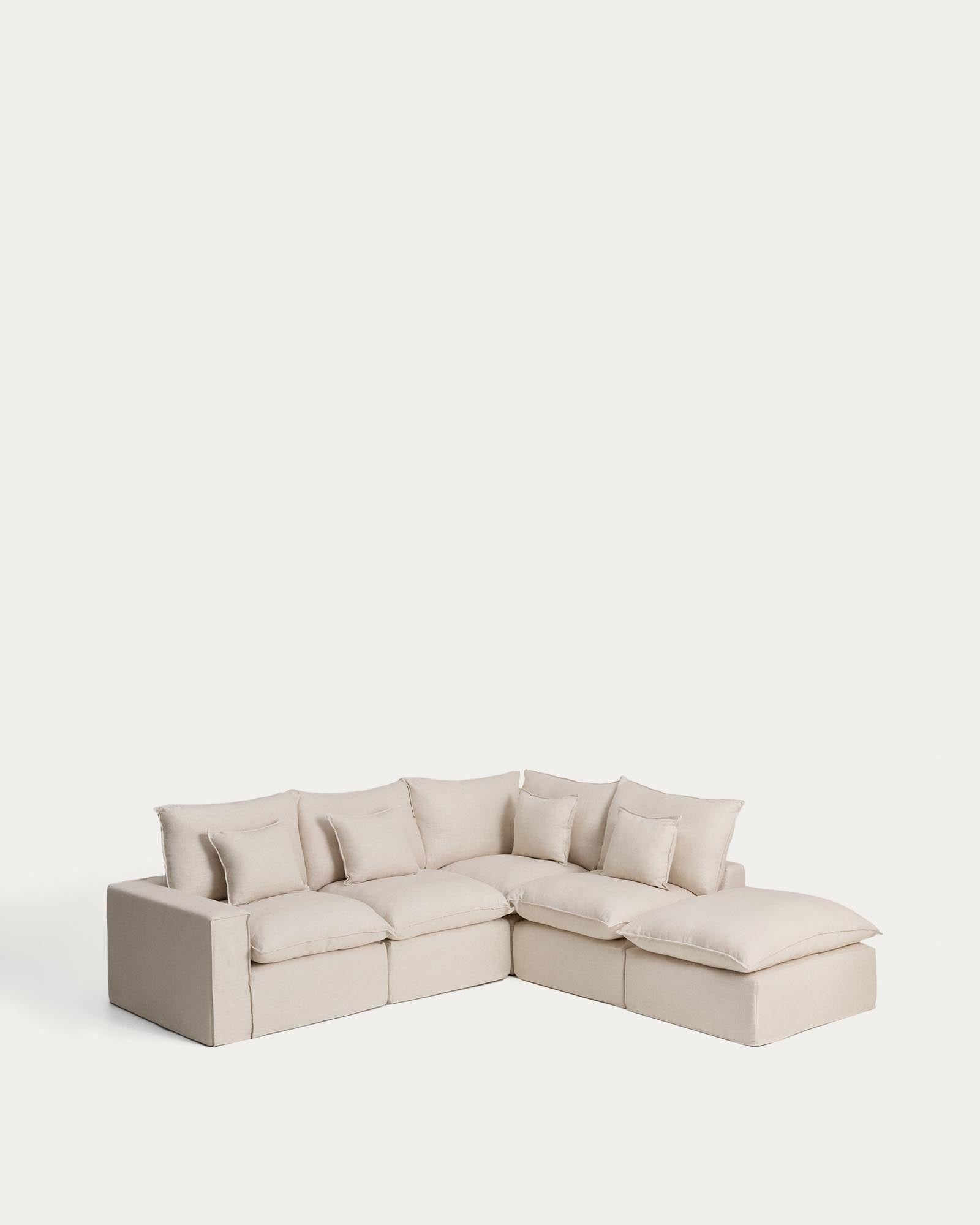 Beige modulares 4-Sitzer-Ecksofa Anarela aus Leinen und Viskose, 307 x 287 cm, elegant und umweltfreundlich mit FSC Mix Credit.