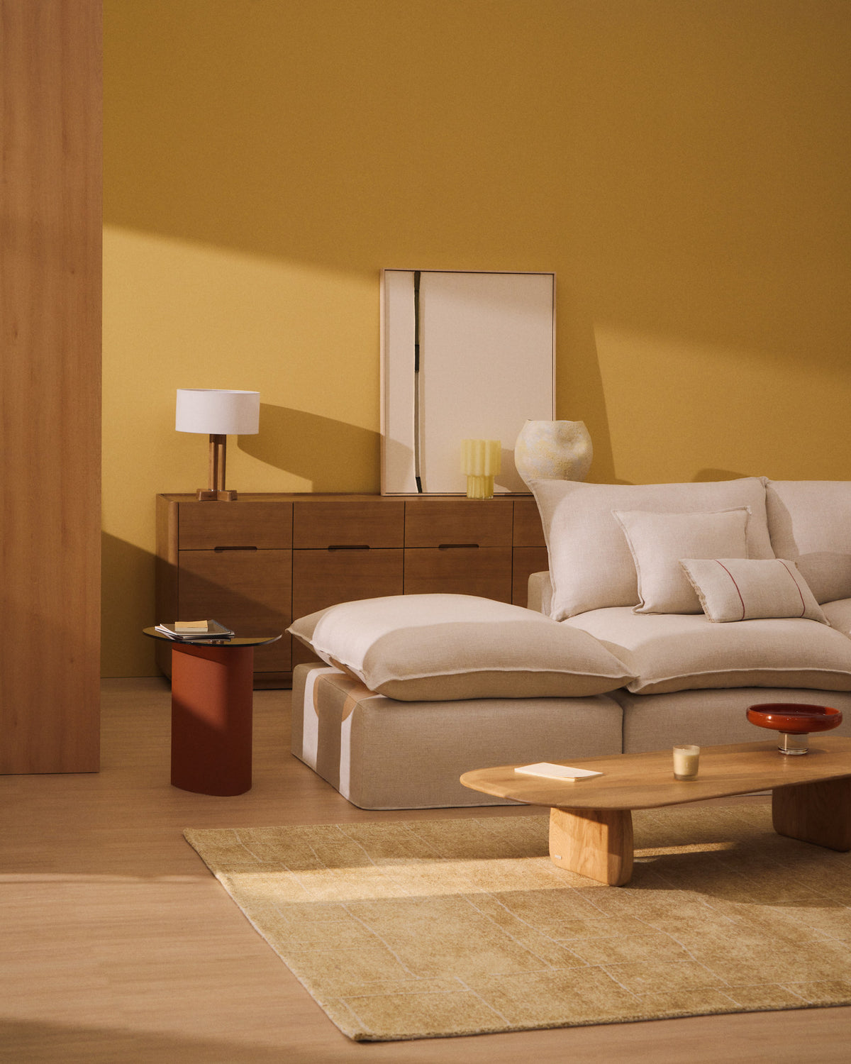 Modulares 6-Sitzer-Ecksofa Anarela mit abnehmbarem Bezug aus Leinen und Viskose in Beige, 307 x 347 cm, FSC Mix Credit in Beige präsentiert im Onlineshop von KAQTU Design AG. 5er Sofa ist von Kave Home