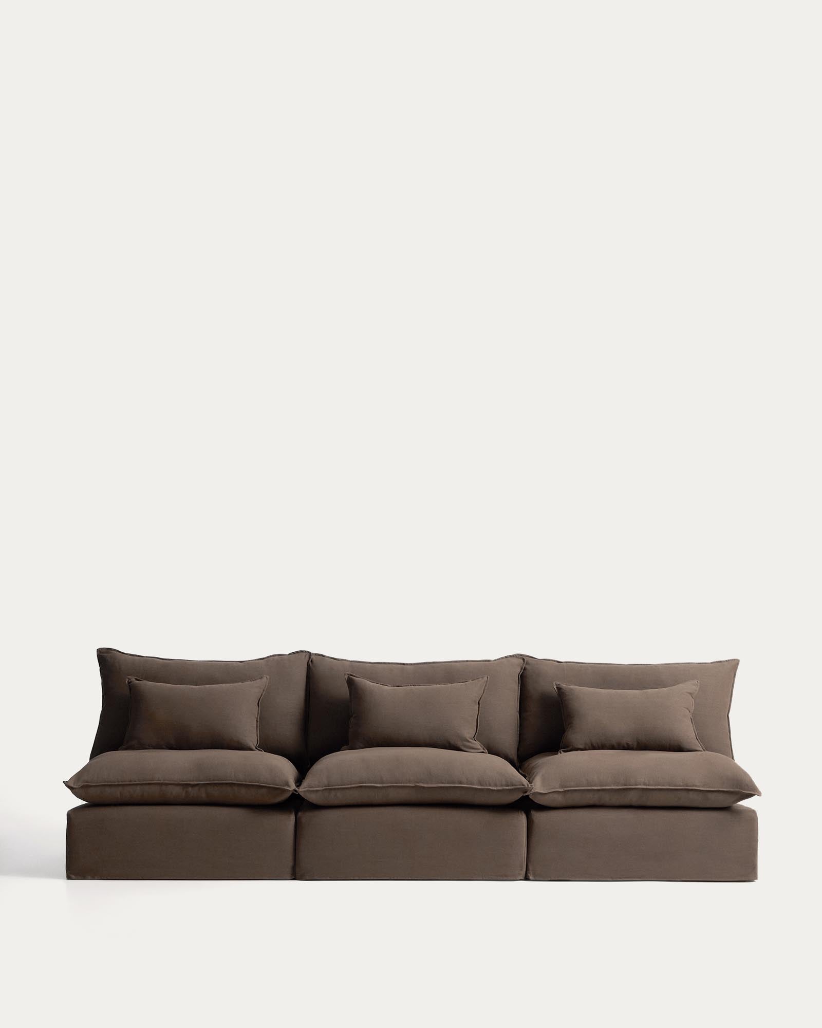 5-Sitzer-Modularsofa Anarela mit abnehmbarem Bezug aus Leinen in Taupe, 330 cm, FSC Mix Credit in Taupe präsentiert im Onlineshop von KAQTU Design AG. 5er Sofa ist von Kave Home