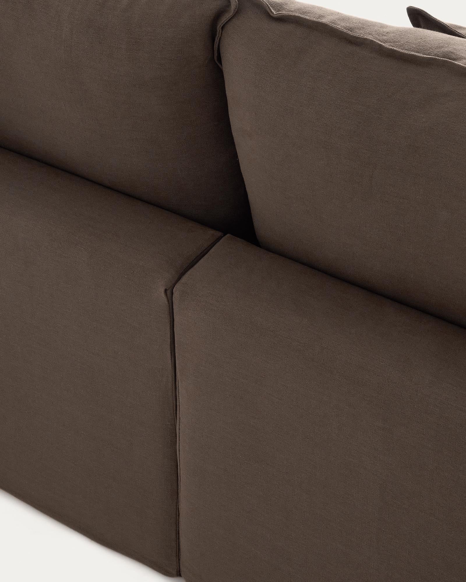 Elegantes 5-Sitzer-Modularsofa Anarela in Taupe, aus hochwertigem Leinen mit abnehmbarem Bezug, ideal für stilvolle Wohnräume.
