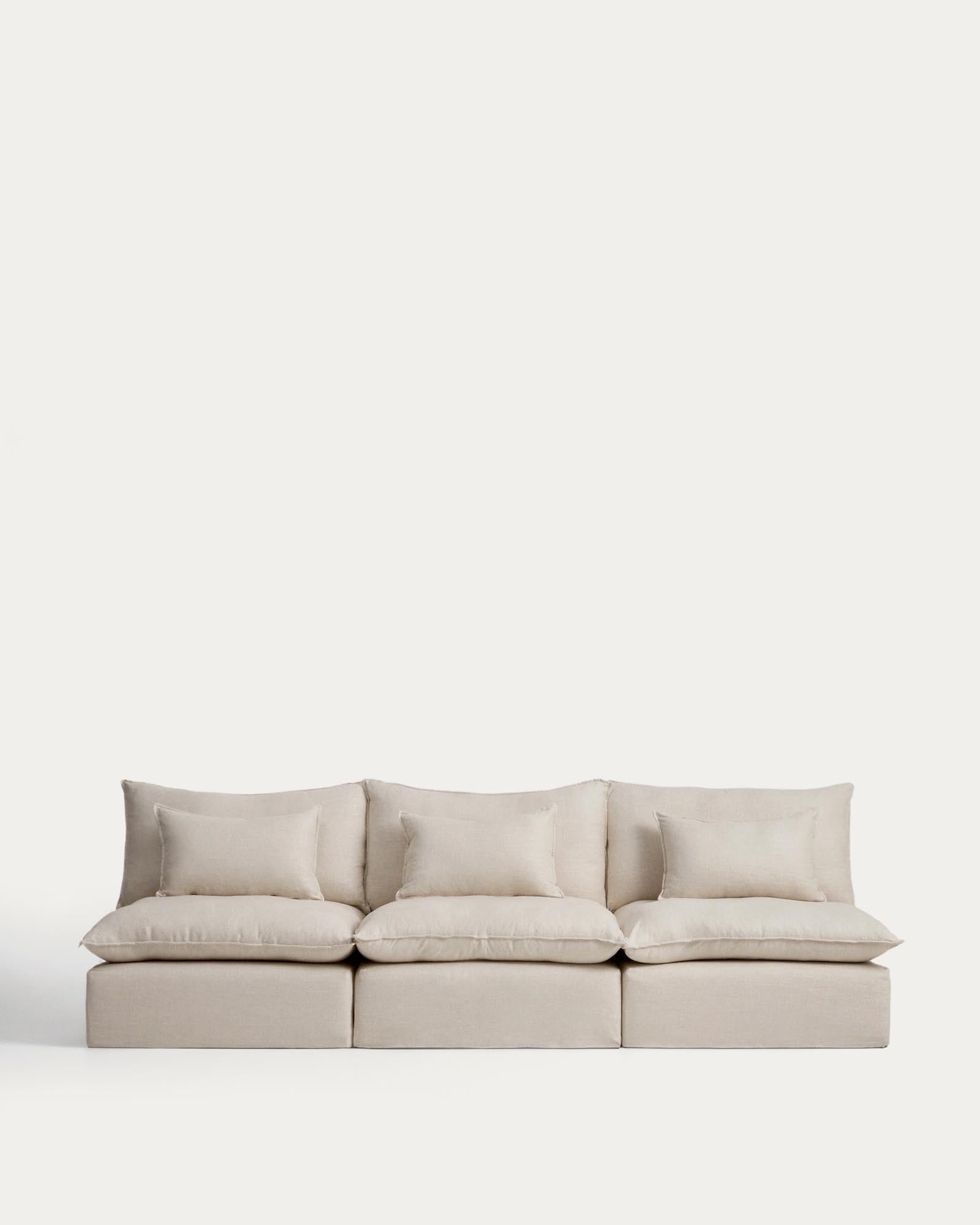 5-Sitzer-Modularsofa Anarela mit abnehmbarem Bezug aus Leinen und Viskose in Beige, 330 cm, FSC Mix Credit in Beige präsentiert im Onlineshop von KAQTU Design AG. 5er Sofa ist von Kave Home