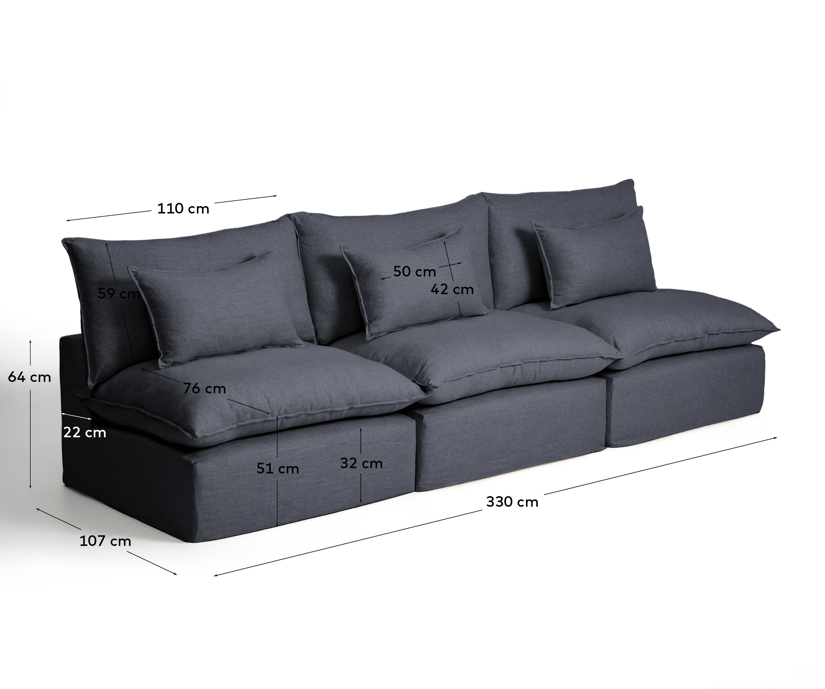 Modulares 5-Sitzer-Sofa Anarela in stilvollem Dunkelgrau, gefertigt aus Leinen und Viskose, ideal für modernes Wohnen mit abnehmbarem Bezug.