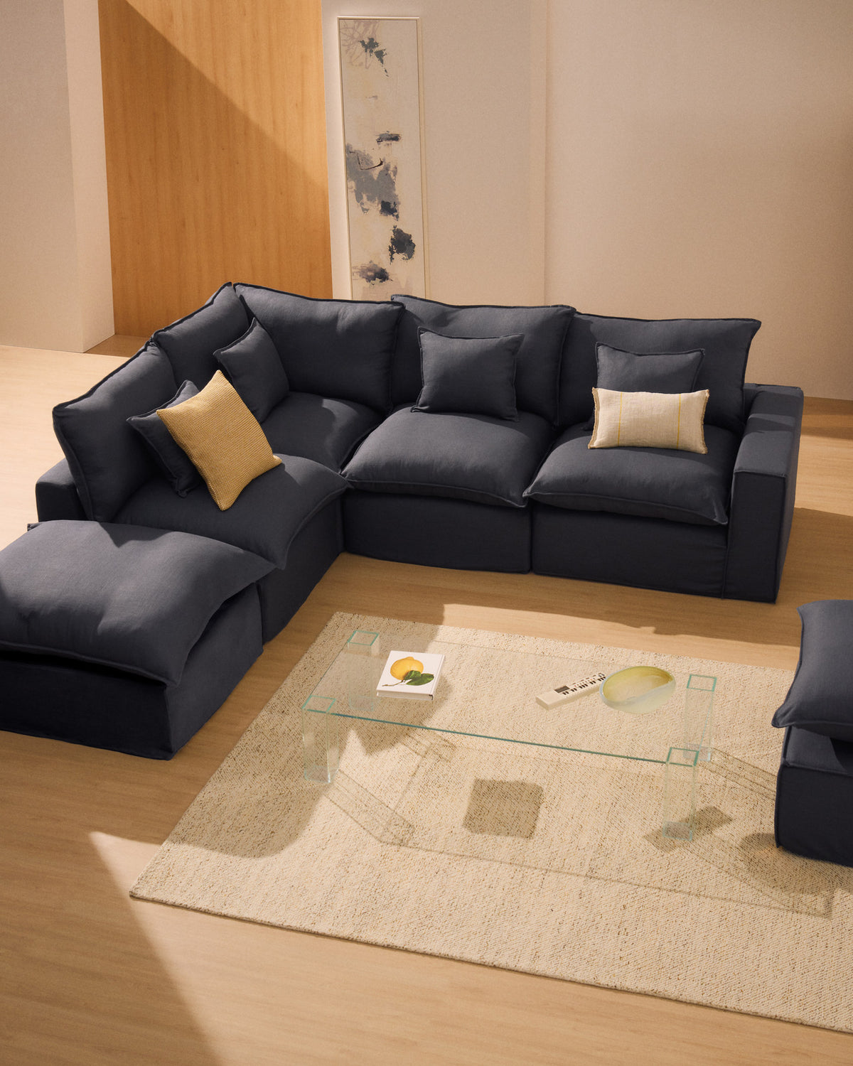 5-Sitzer-Modularsofa Anarela mit abnehmbarem Bezug aus Leinen und Viskose in Dunkelgrau, 330 cm, FSC Mix Credit in Dunkelgrau präsentiert im Onlineshop von KAQTU Design AG. 5er Sofa ist von Kave Home