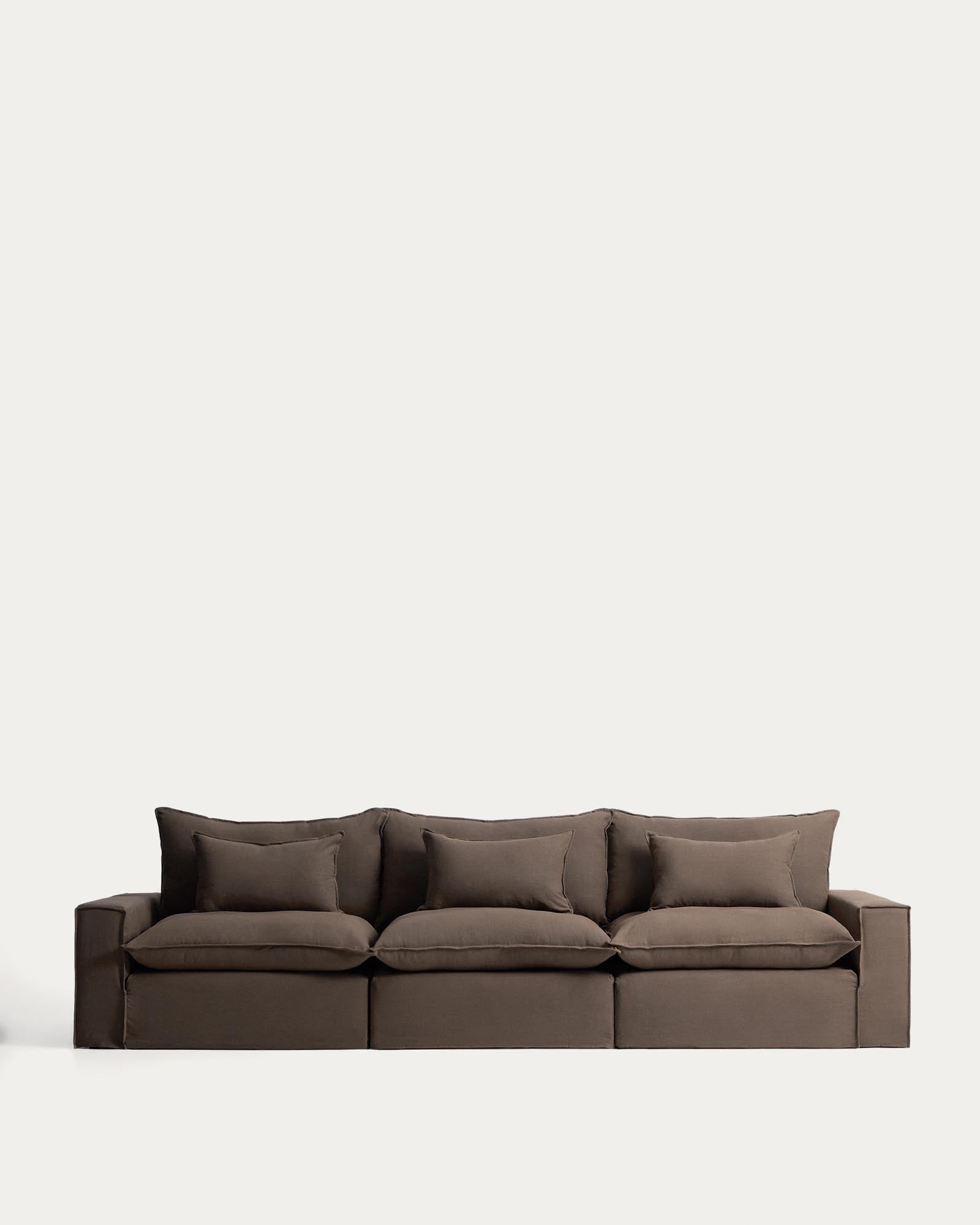 5-Sitzer-Modularsofa Anarela mit abnehmbarem Bezug aus Leinen in Taupe, 370 cm, FSC Mix Credit in Taupe präsentiert im Onlineshop von KAQTU Design AG. 5er Sofa ist von Kave Home