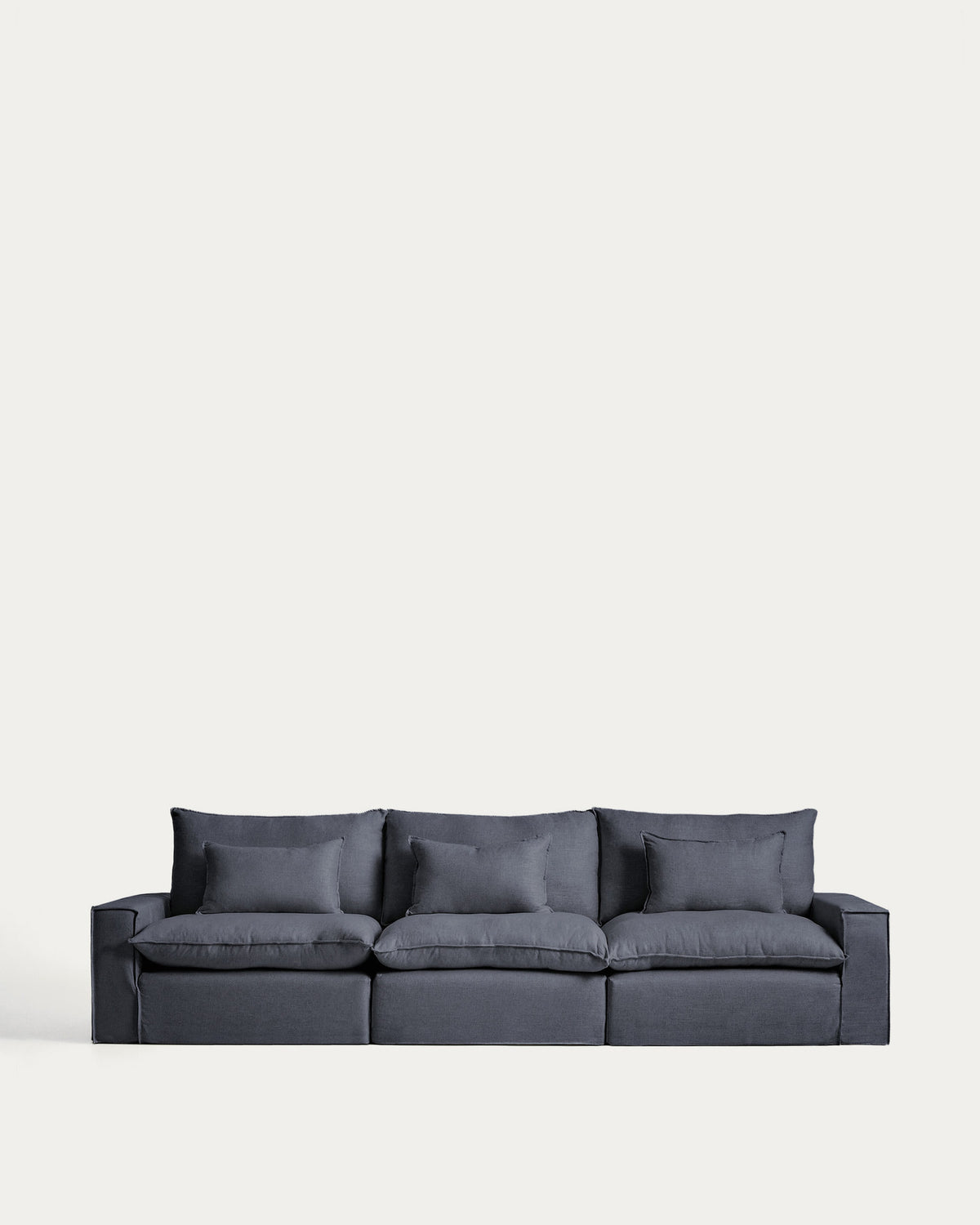 5-Sitzer-Modularsofa Anarela mit abnehmbarem Bezug aus Leinen und Viskose in Dunkelgrau, 370 cm, FSC Mix Credit in Dunkelgrau präsentiert im Onlineshop von KAQTU Design AG. 5er Sofa ist von Kave Home
