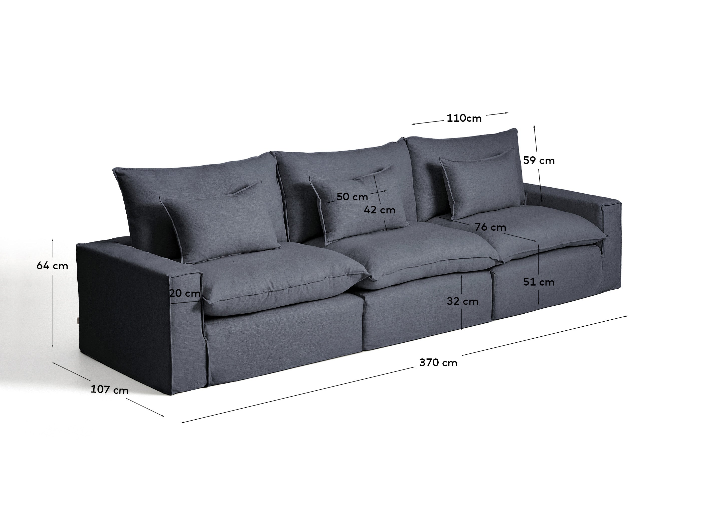 Elegantes 5-Sitzer-Modularsofa Anarela in Dunkelgrau, aus hochwertigem Leinen und Viskose, ideal für stilvolle Wohnräume.