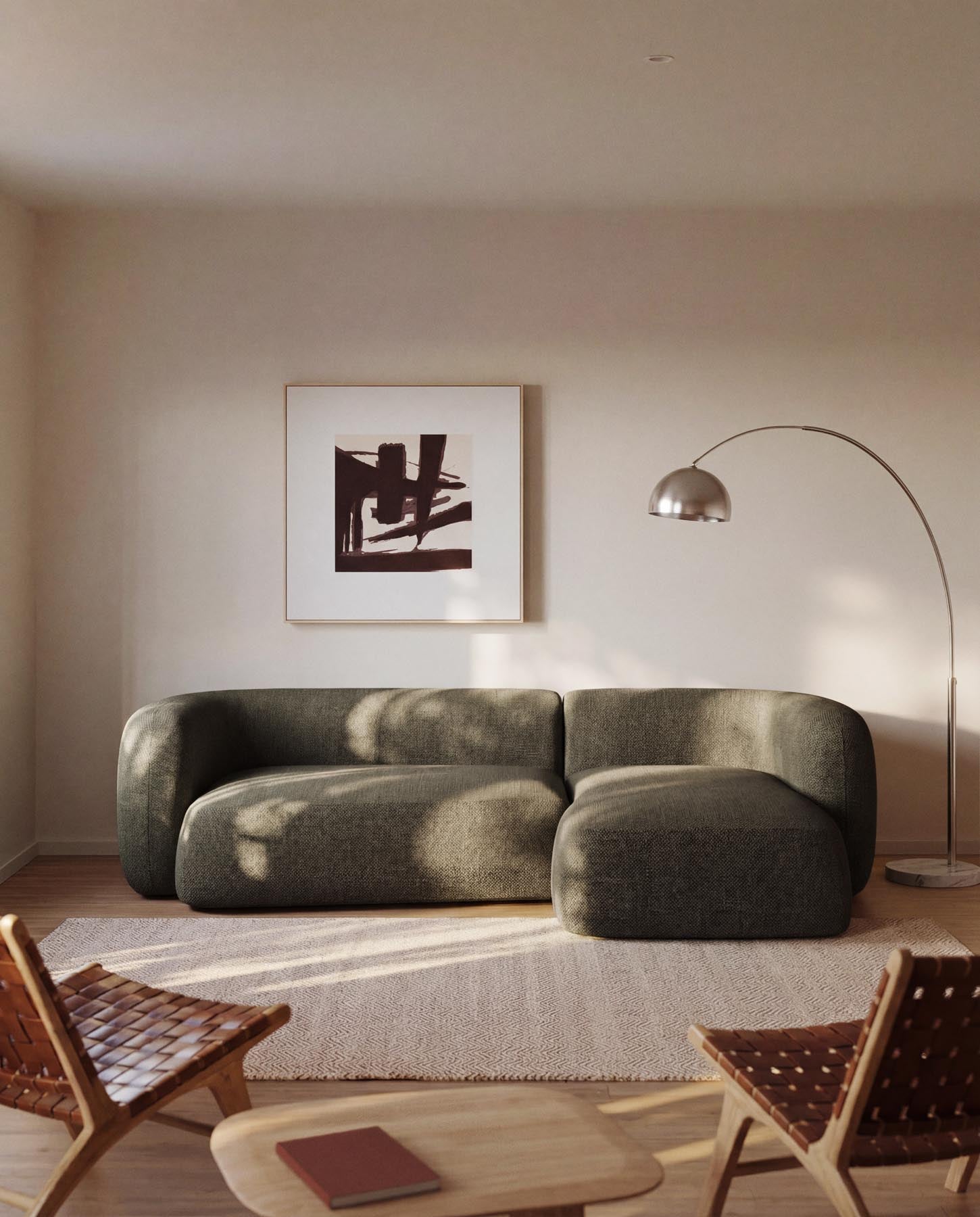 3-Sitzer-Modularsofa Martina mit Chenille und Chaiselongue rechts in Grün 287 cm in Grün präsentiert im Onlineshop von KAQTU Design AG. L-Sofa rechts ist von Kave Home