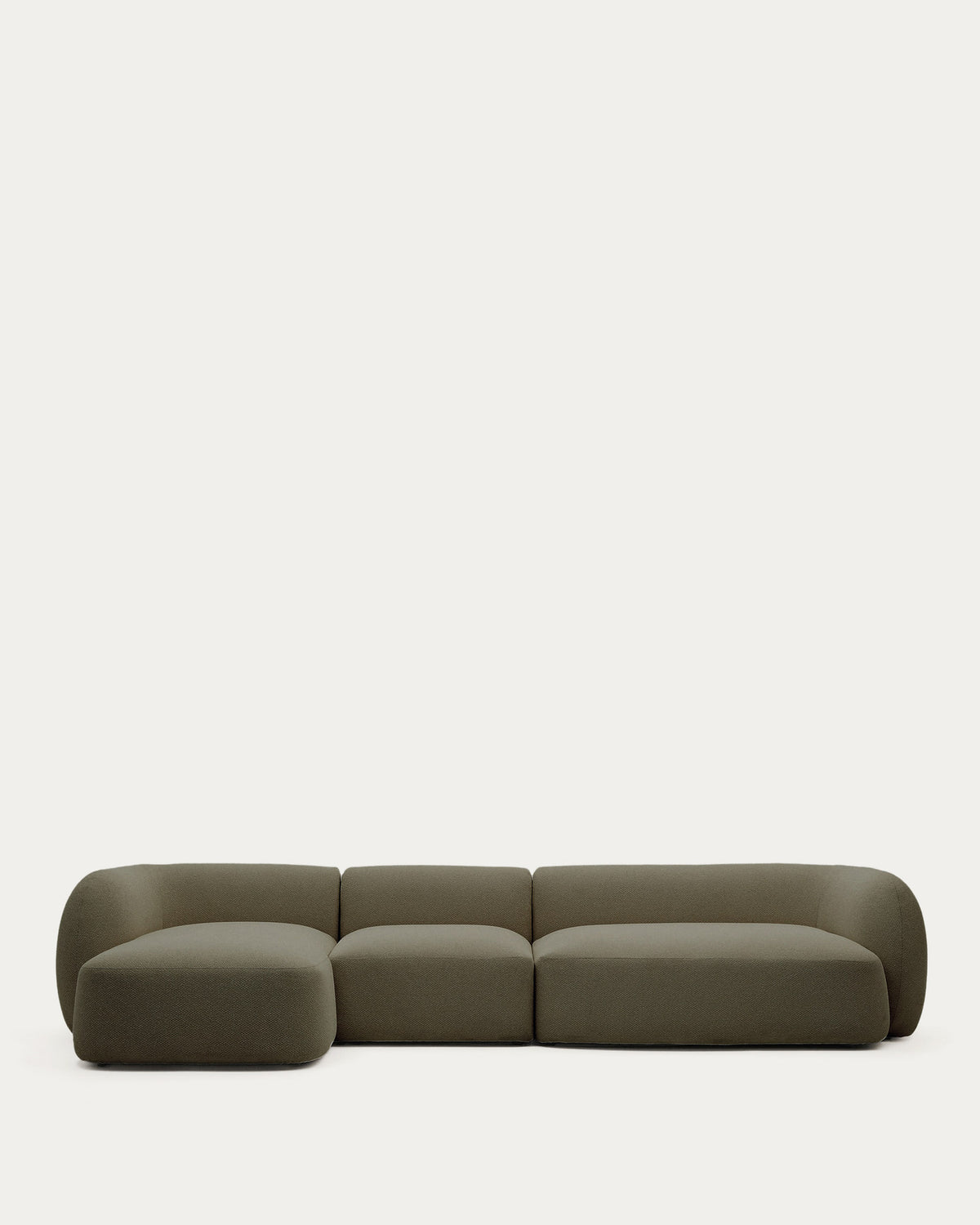 4-Sitzer-Modularsofa Martina mit Chenille und Chaiselongue links in Grün 377 cm in Grün präsentiert im Onlineshop von KAQTU Design AG. L-Sofa rechts ist von Kave Home