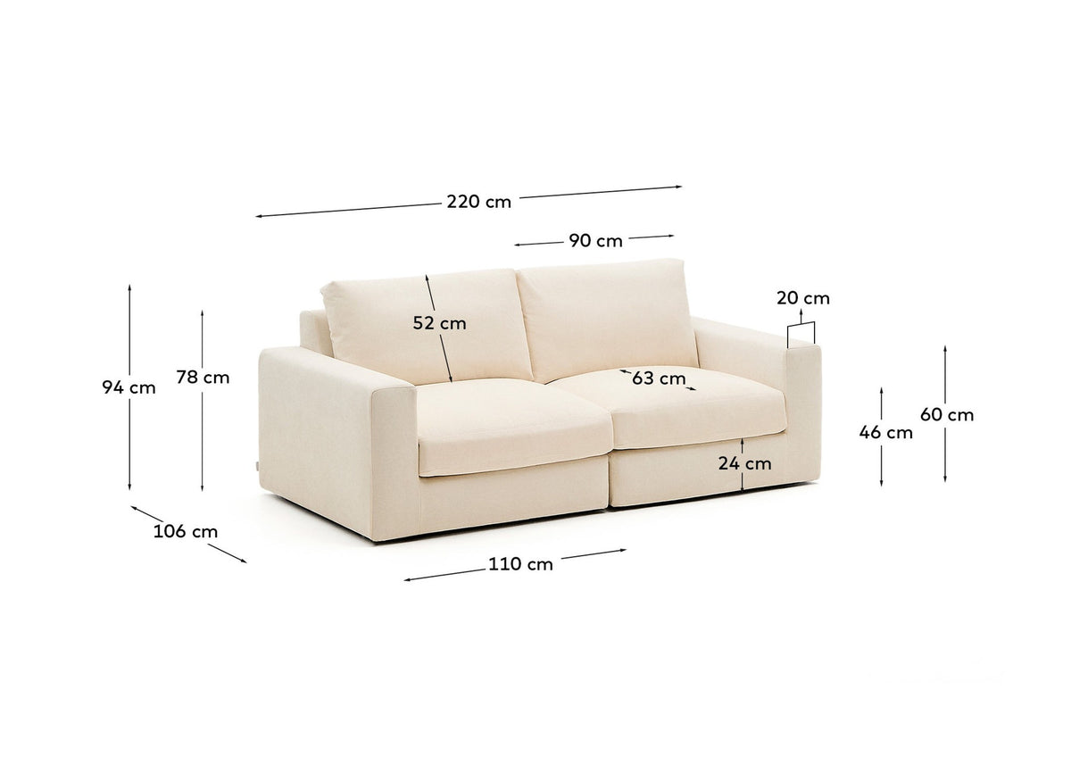 Modulares Sofa Alea für 3 Personen mit abnehmbarem Bezug aus Chenille in Ecru, 220 cm in Ecru präsentiert im Onlineshop von KAQTU Design AG. 3er Sofa ist von Kave Home