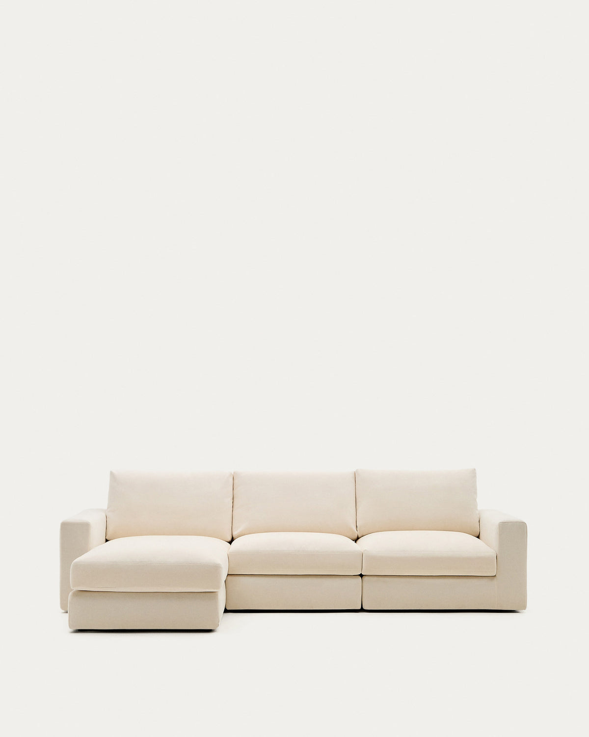 Modulares Sofa Alea für 4 Personen mit abnehmbarem Bezug aus Chenille mit Chaiselongue links in Ecru, 310 cm in Ecru präsentiert im Onlineshop von KAQTU Design AG. L-Sofa links ist von Kave Home