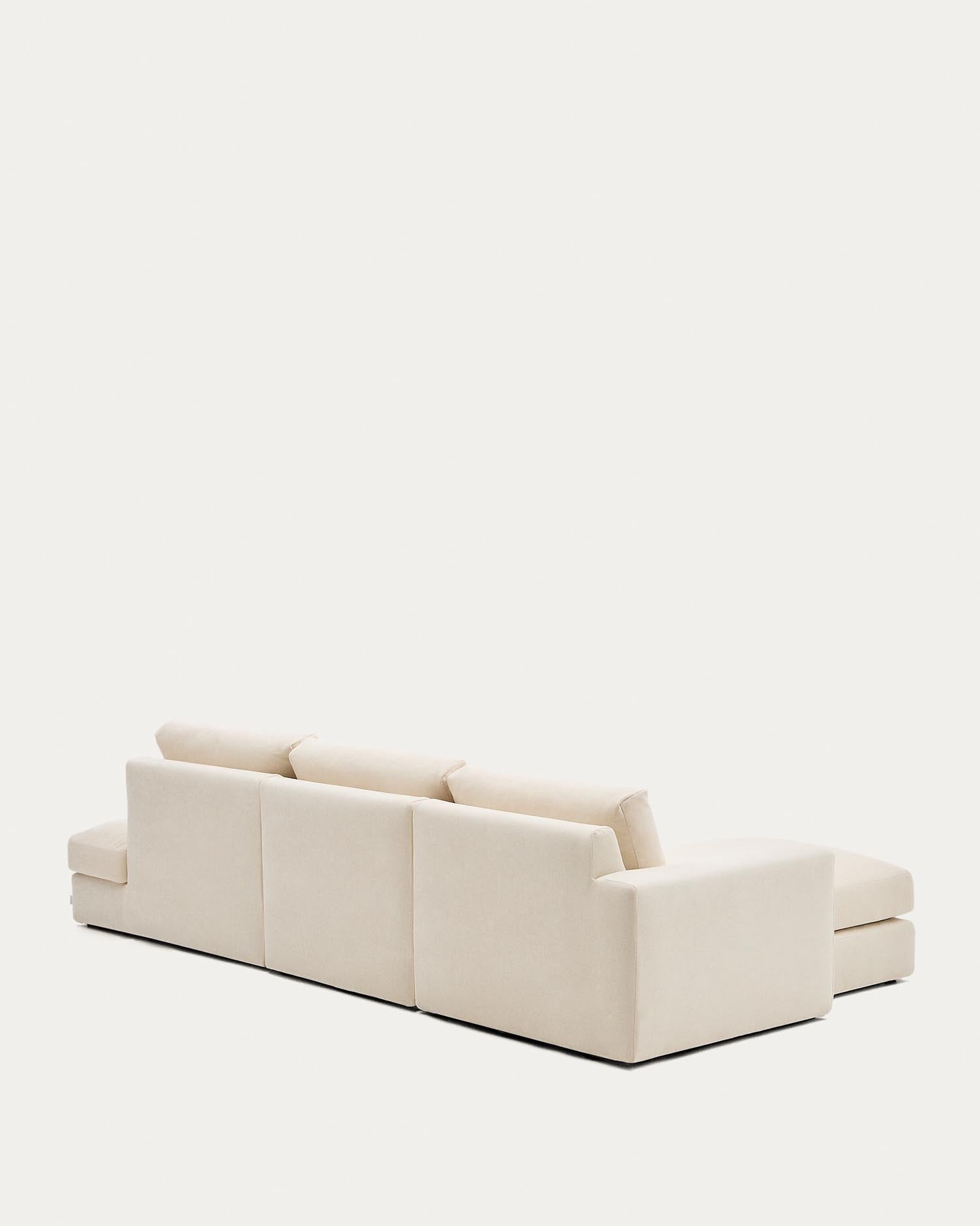 Erleben Sie das modulare Sofa Alea von Kave Home: Geräumig für 5 Personen, mit pflegeleichtem Chenille-Bezug und eleganter Chaiselongue links.