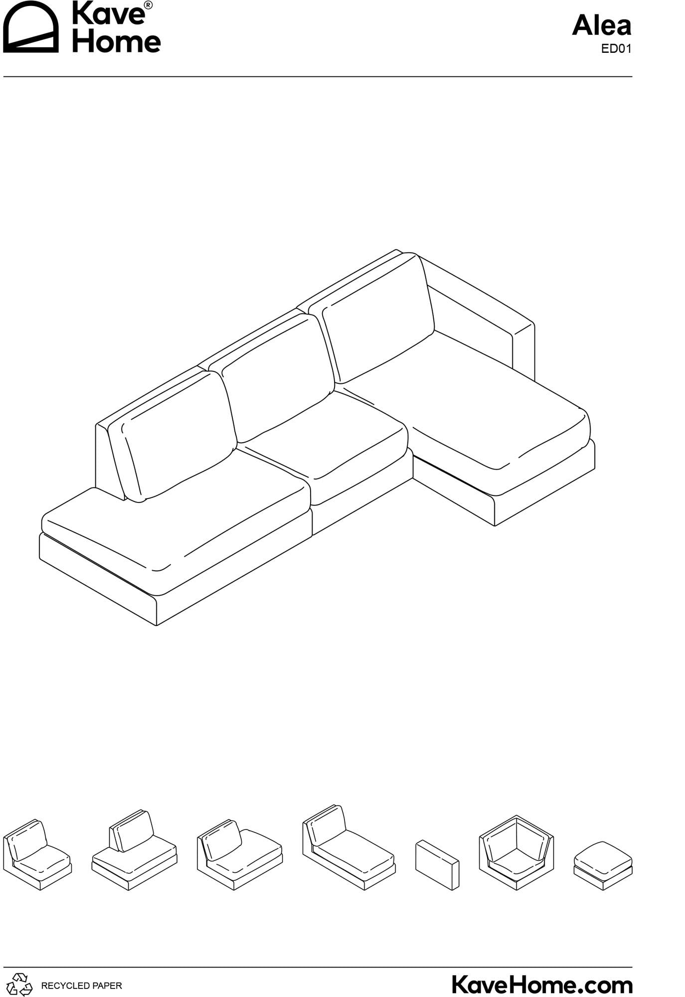 Eleganter Chenille-Bezug für das linke Chaiselongue-Modul Alea in Ecru. Langlebig, pflegeleicht und umweltfreundlich – ideal für Ihr Kave Home Sofa.