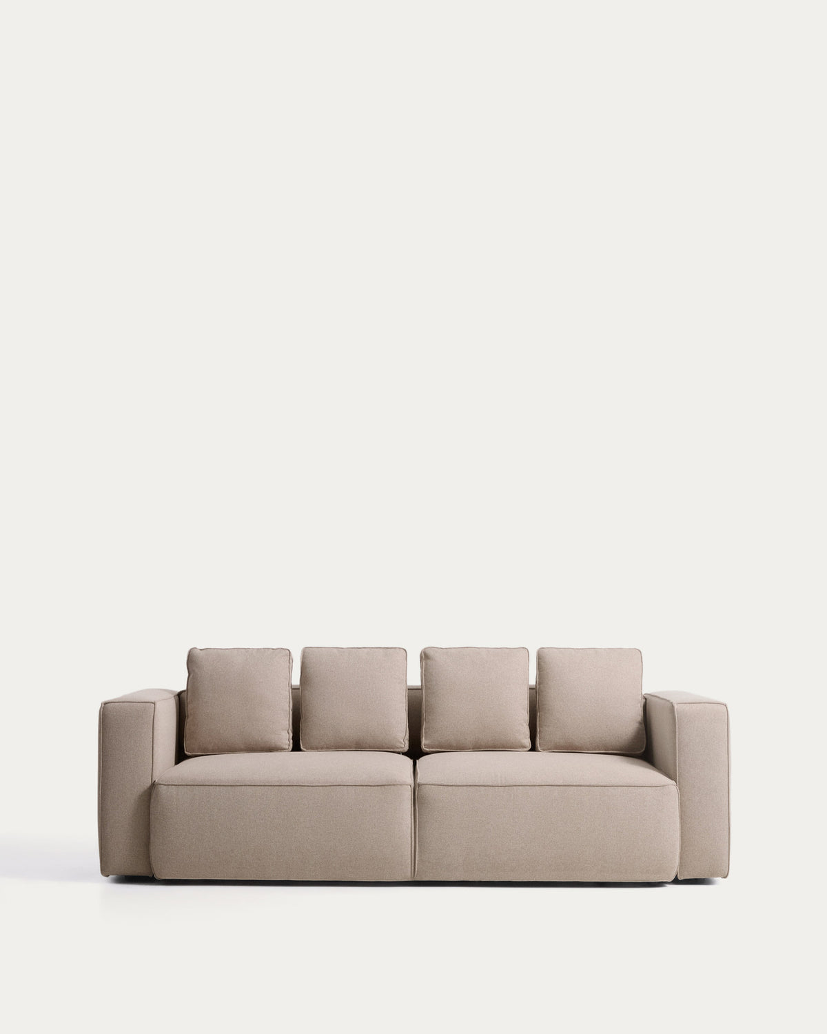 Beiges 3-Sitzer-Bettsofa Marela mit Stoffbezug, Armlehnen und schwarzen Beinen