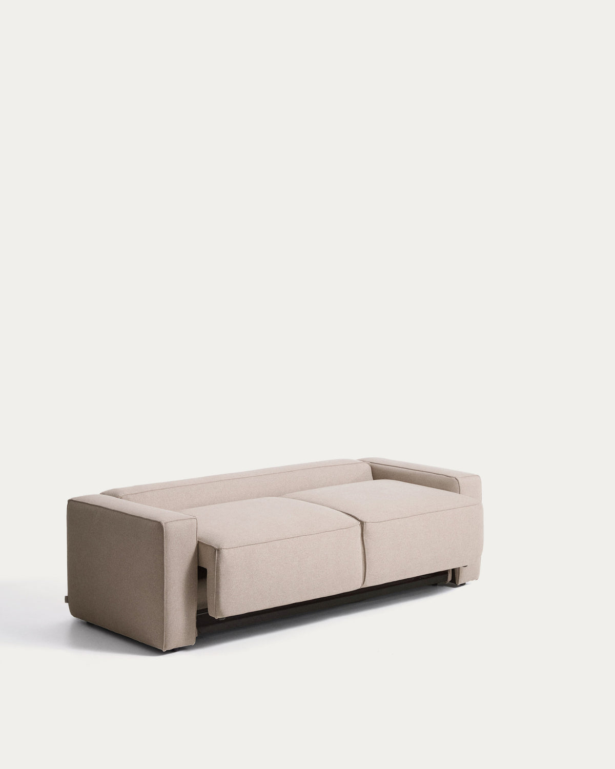 Beiges 3-Sitzer-Bettsofa Marela mit Stoffbezug, Armlehnen und schwarzen Beinen