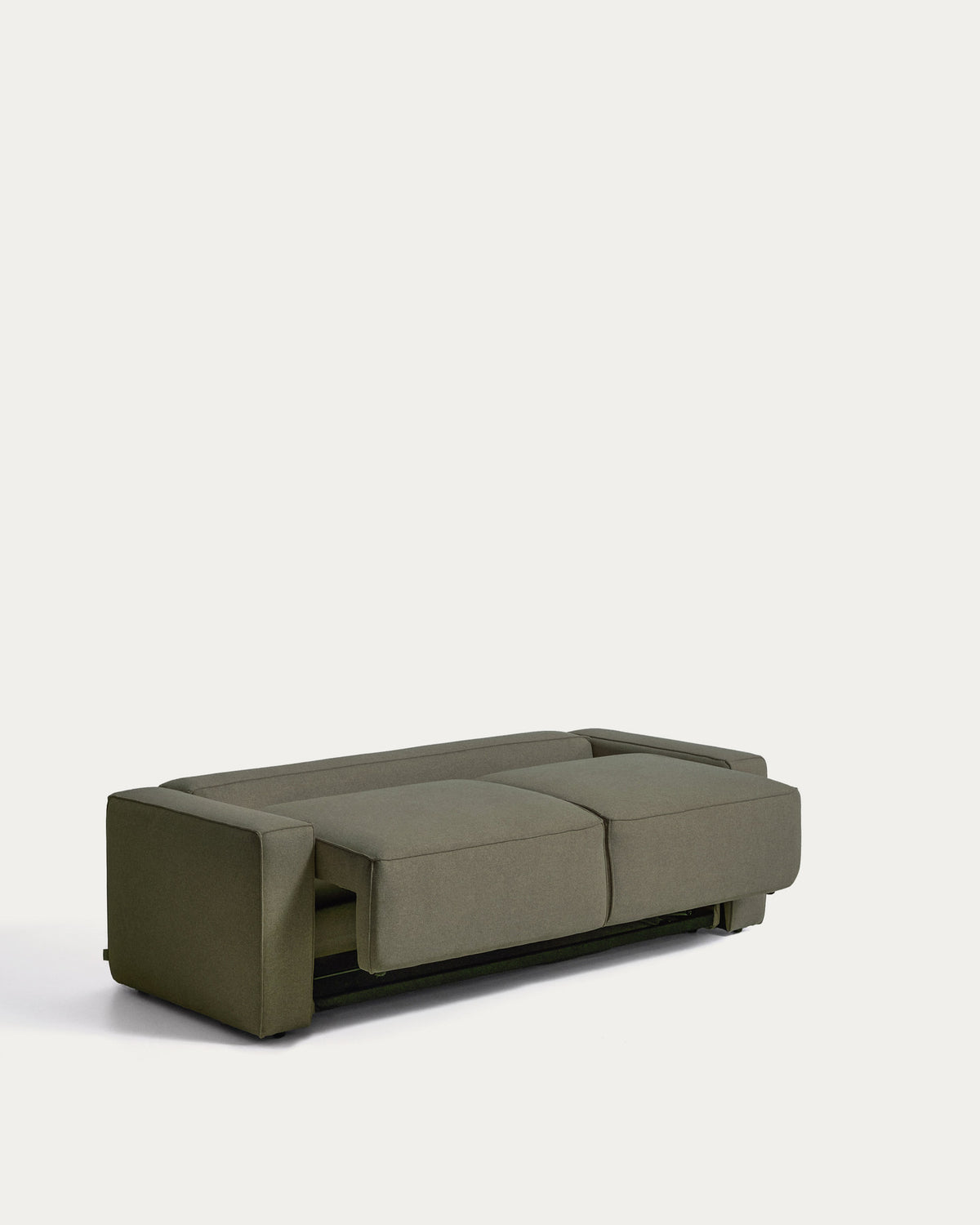 Grünes 3-Sitzer-Bettsofa Marela mit Armlehnen, Strukturbezug und schwarzen Beinen