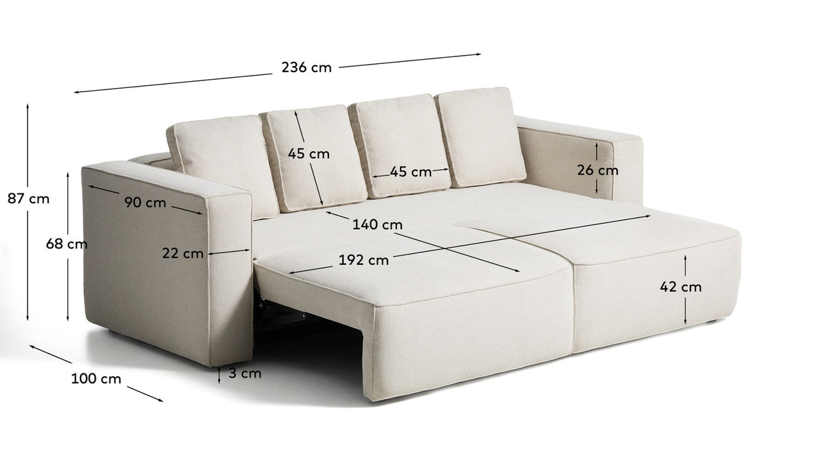 3-Sitzer Bettsofa Marela in beiger Chenille, 236 cm, FSC Mix Credit in Beige präsentiert im Onlineshop von KAQTU Design AG. Bettsofa ist von Kave Home