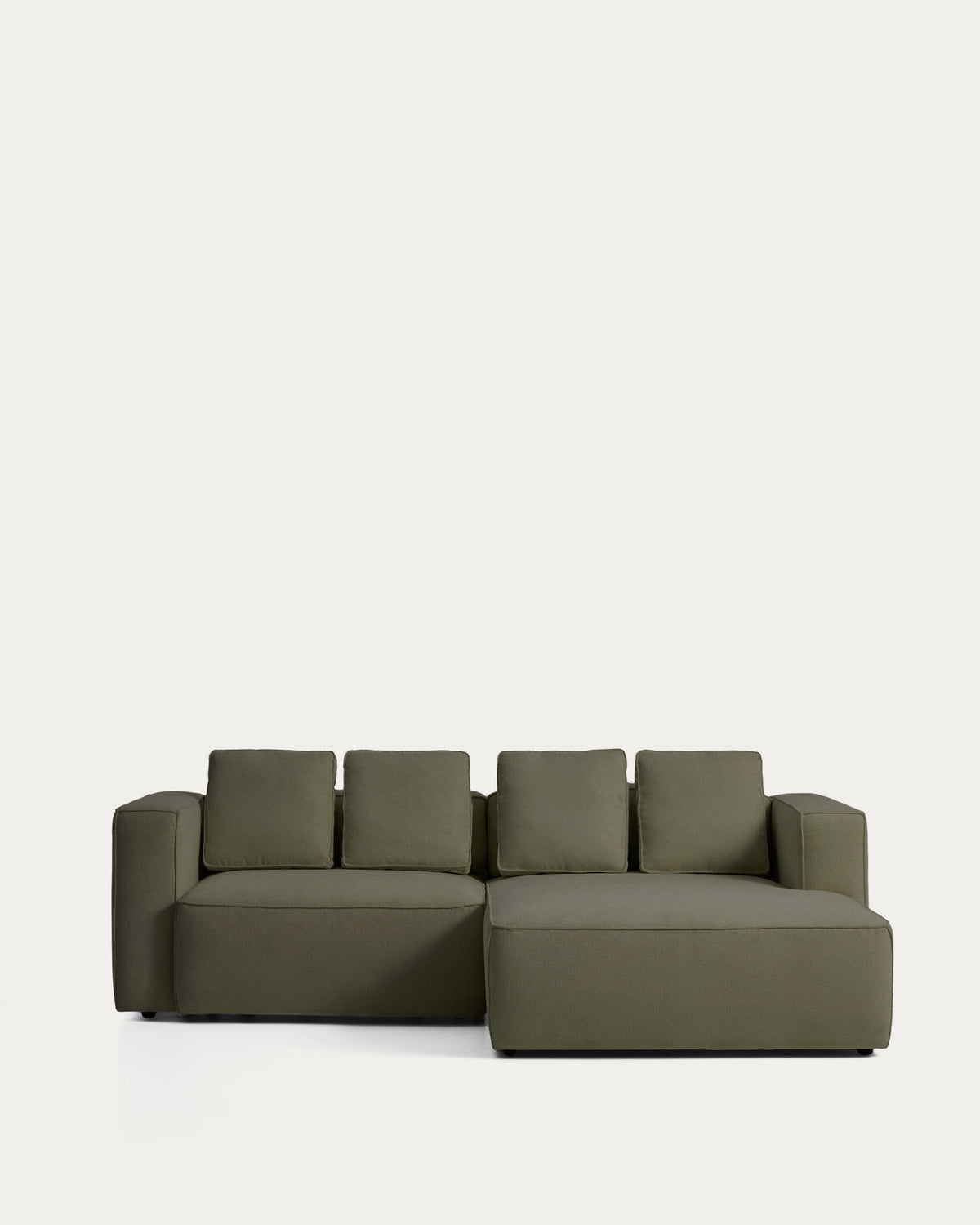 Dunkelgrünes Bettsofa Marela mit Chaiselongue rechts, Stoffbezug, Armlehnen, schwarze Beine
