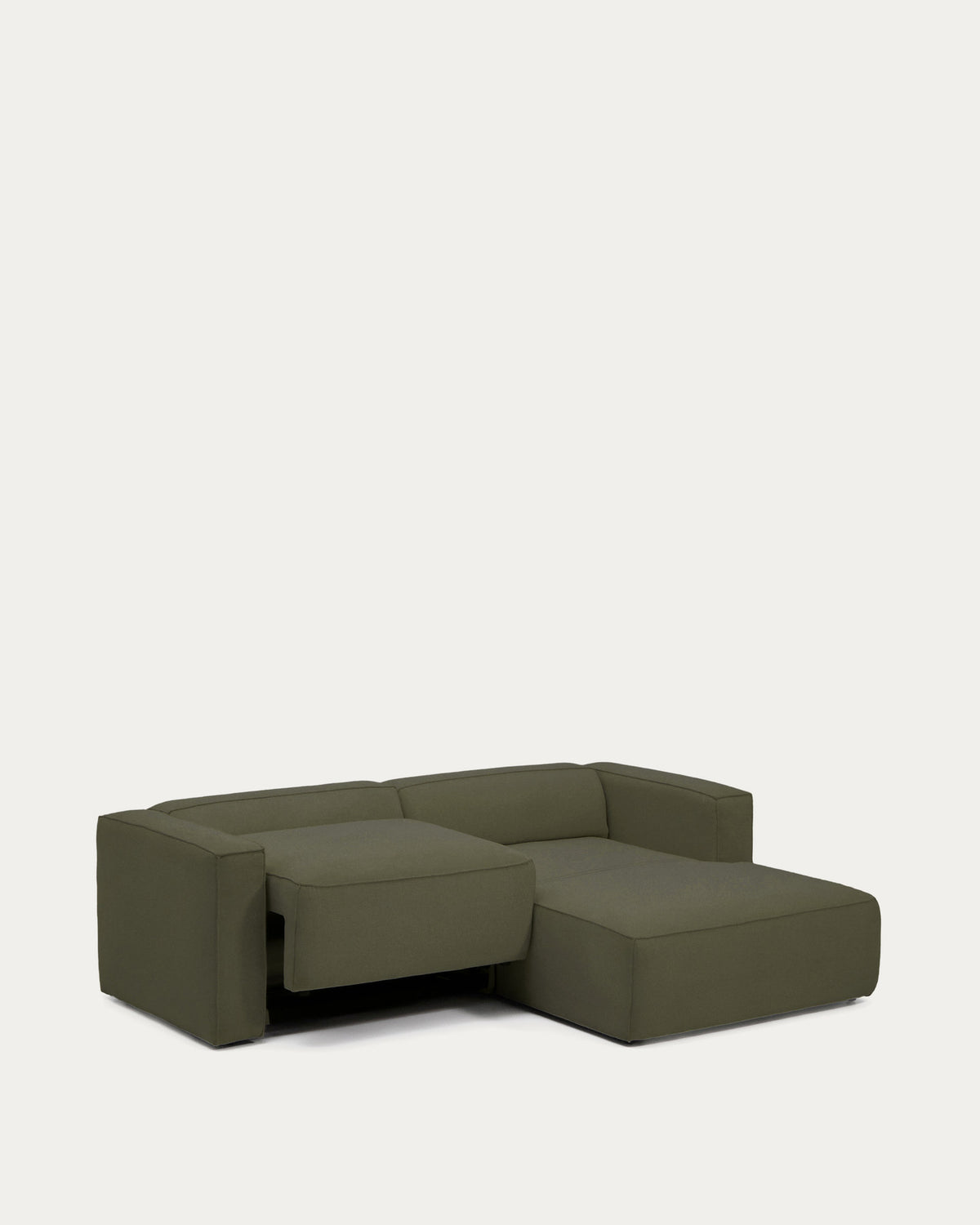 Dunkelgrünes Bettsofa Marela mit Chaiselongue rechts, Stoffbezug, Armlehnen, schwarze Beine