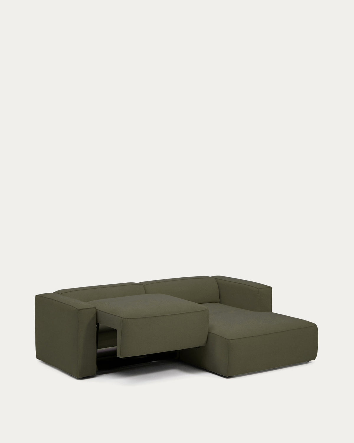 Dunkelgrünes Bettsofa Marela mit Chaiselongue rechts, Stoffbezug, Armlehnen, schwarze Beine