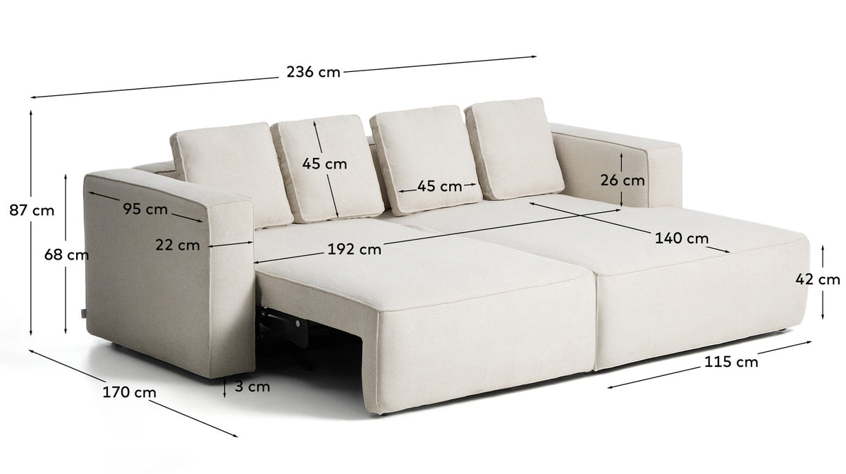 3-Sitzer Bettsofa Marela mit Chaiselongue rechts in beiger Chenille, 236 cm, FSC Mix Credit in Beige präsentiert im Onlineshop von KAQTU Design AG. Bettsofa ist von Kave Home