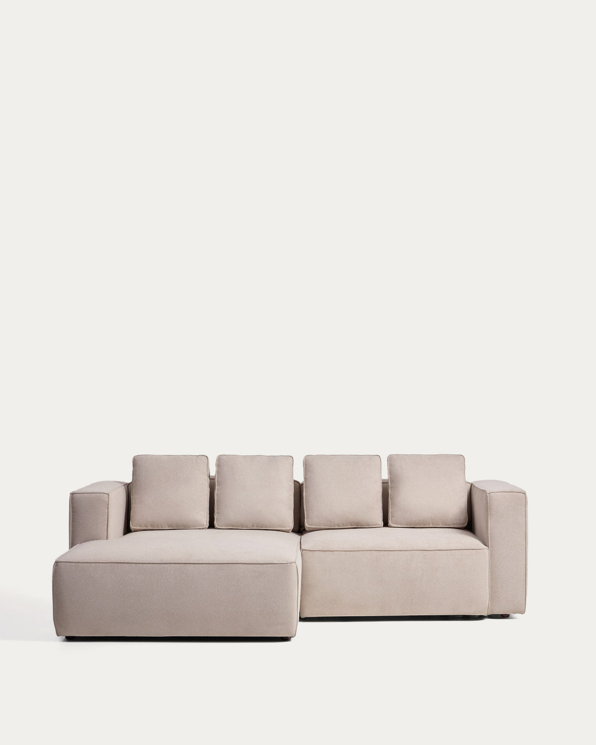 Beiges 3-Sitzer Bettsofa Marela mit Chaiselongue links, Gewebebezug, Armlehnen, schwarze Beine