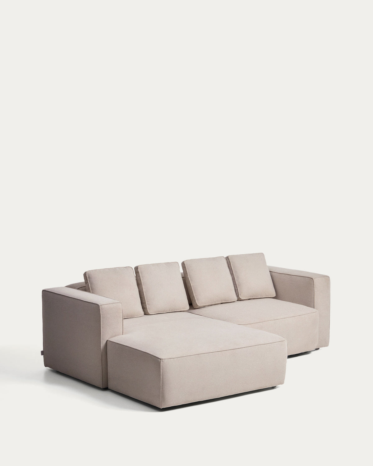 Beiges 3-Sitzer Bettsofa Marela mit Chaiselongue links, Gewebebezug, Armlehnen, schwarze Beine