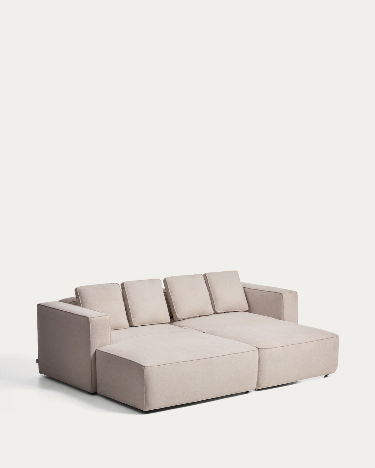 Beiges 3-Sitzer Bettsofa Marela mit Chaiselongue links, Gewebebezug, Armlehnen, schwarze Beine