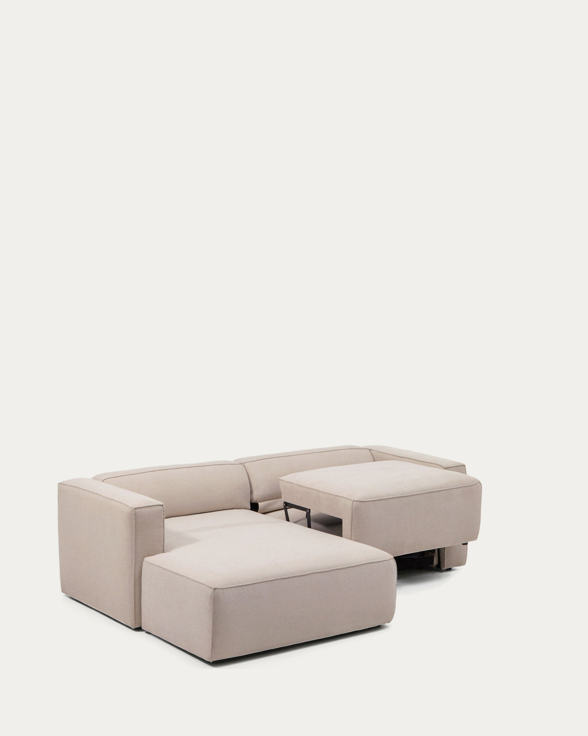 Beiges 3-Sitzer Bettsofa Marela mit Chaiselongue links, Gewebebezug, Armlehnen, schwarze Beine
