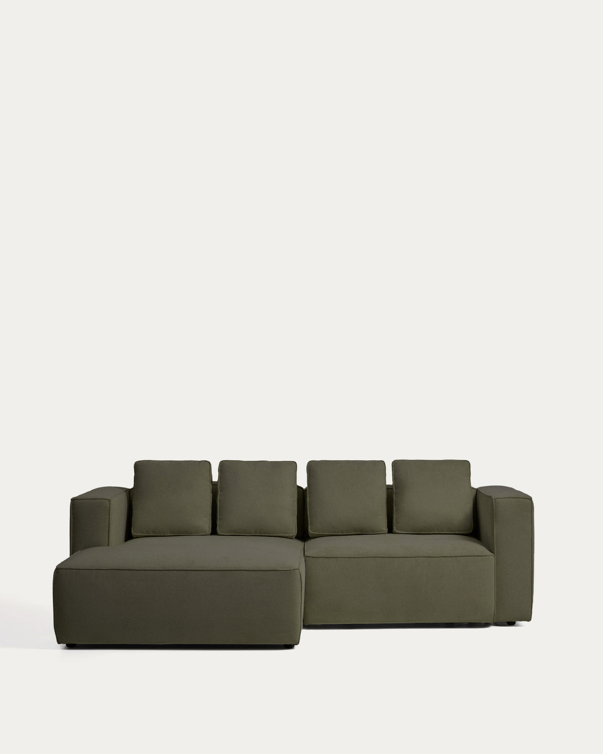 Dunkelgrünes Bettsofa Marela mit Chaiselongue links, Gewebebezug und schwarzen Beinen