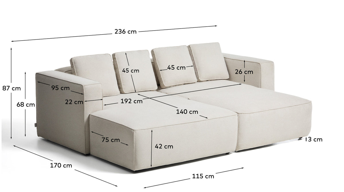 3-Sitzer Bettsofa Marela mit Chaiselongue links in beiger Chenille, 236 cm, FSC Mix Credit in Beige präsentiert im Onlineshop von KAQTU Design AG. Bettsofa ist von Kave Home