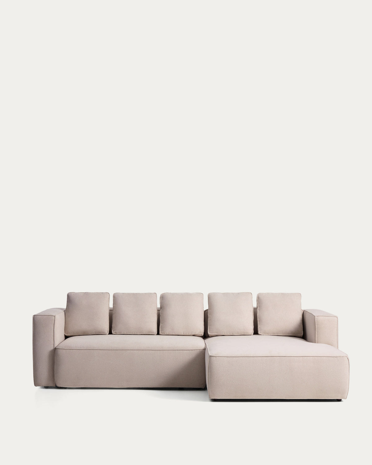 Beiges 4-Sitzer-Bettsofa Marela mit Chaiselongue rechts, Gewebebezug und schwarzen Beinen