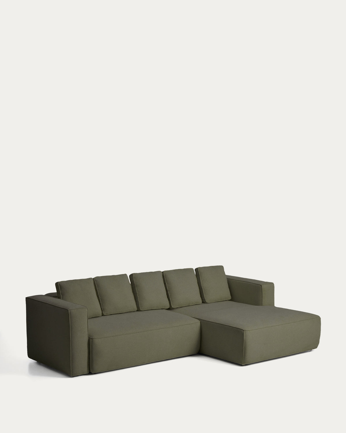 Dunkelgrünes Bettsofa Marela mit Gewebebezug, Chaiselongue rechts und schwarzen Beinen