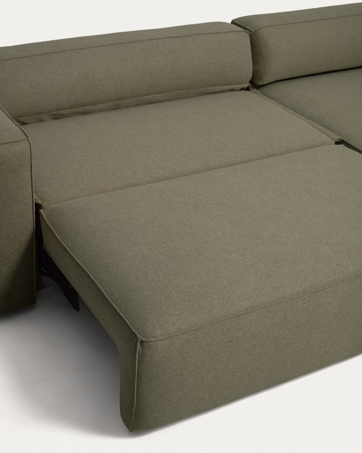 Dunkelgrünes Bettsofa Marela mit Gewebebezug, Chaiselongue rechts und schwarzen Beinen