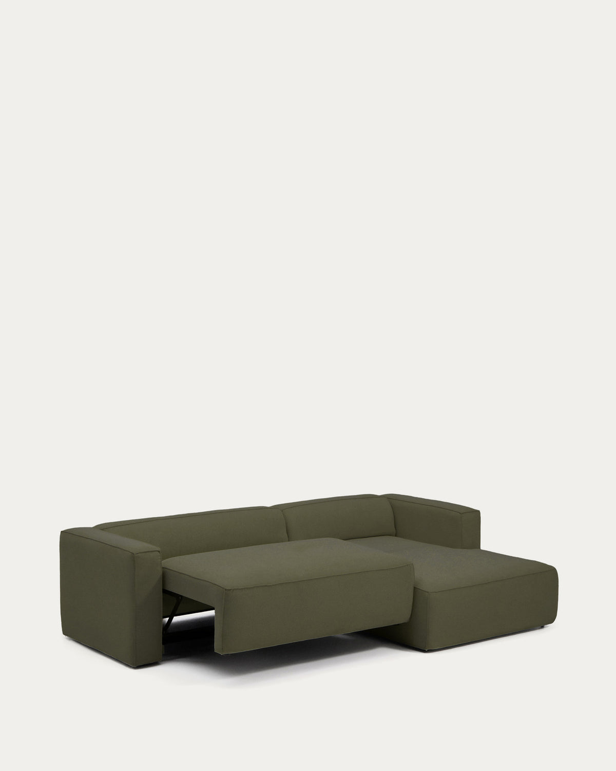 Dunkelgrünes Bettsofa Marela mit Gewebebezug, Chaiselongue rechts und schwarzen Beinen